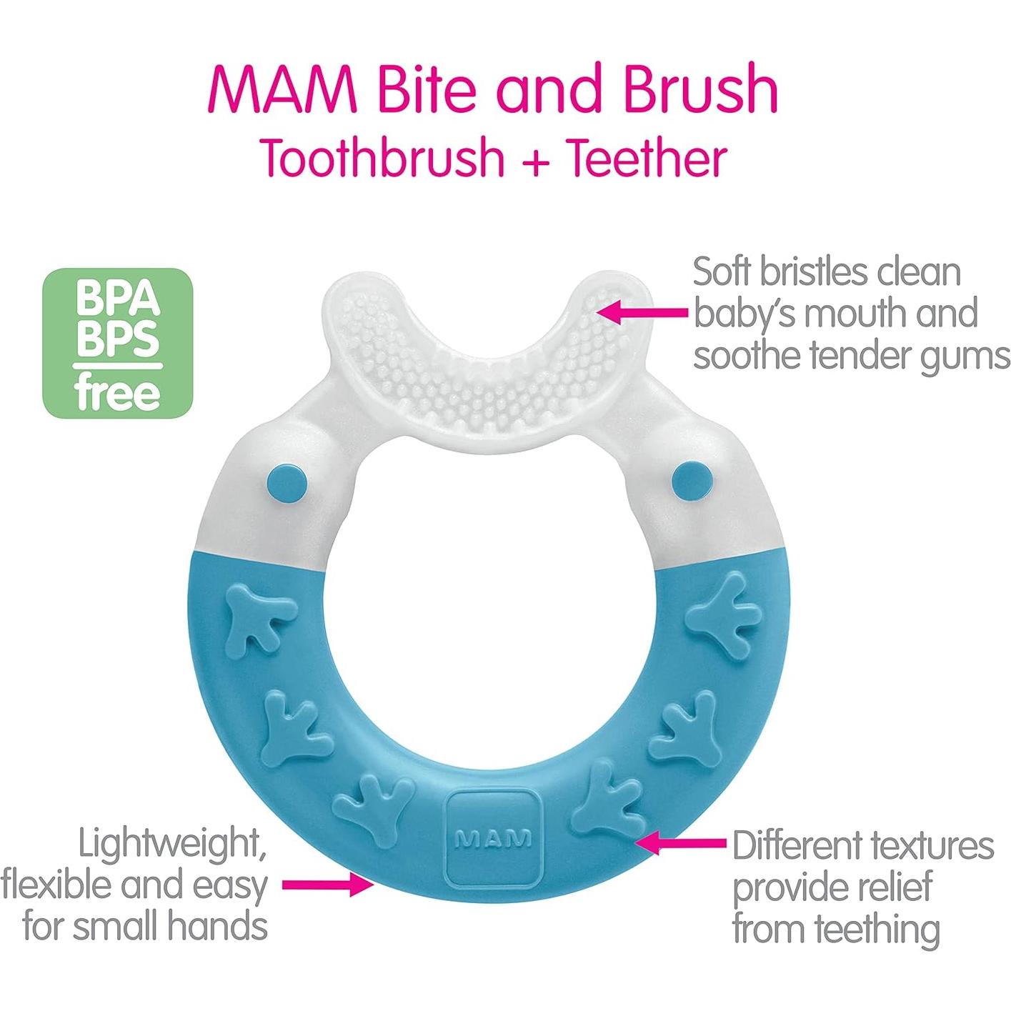 Mordedor y Cepillo MAM Bite & Brush Silicona 3+ Meses Azul