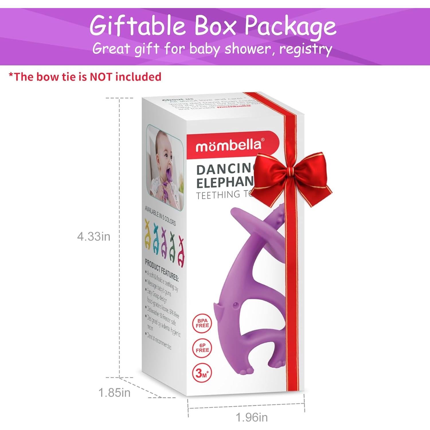 Juguete de Dentición Mombella Elefante 2 en 1 para Bebés 3-12 Meses