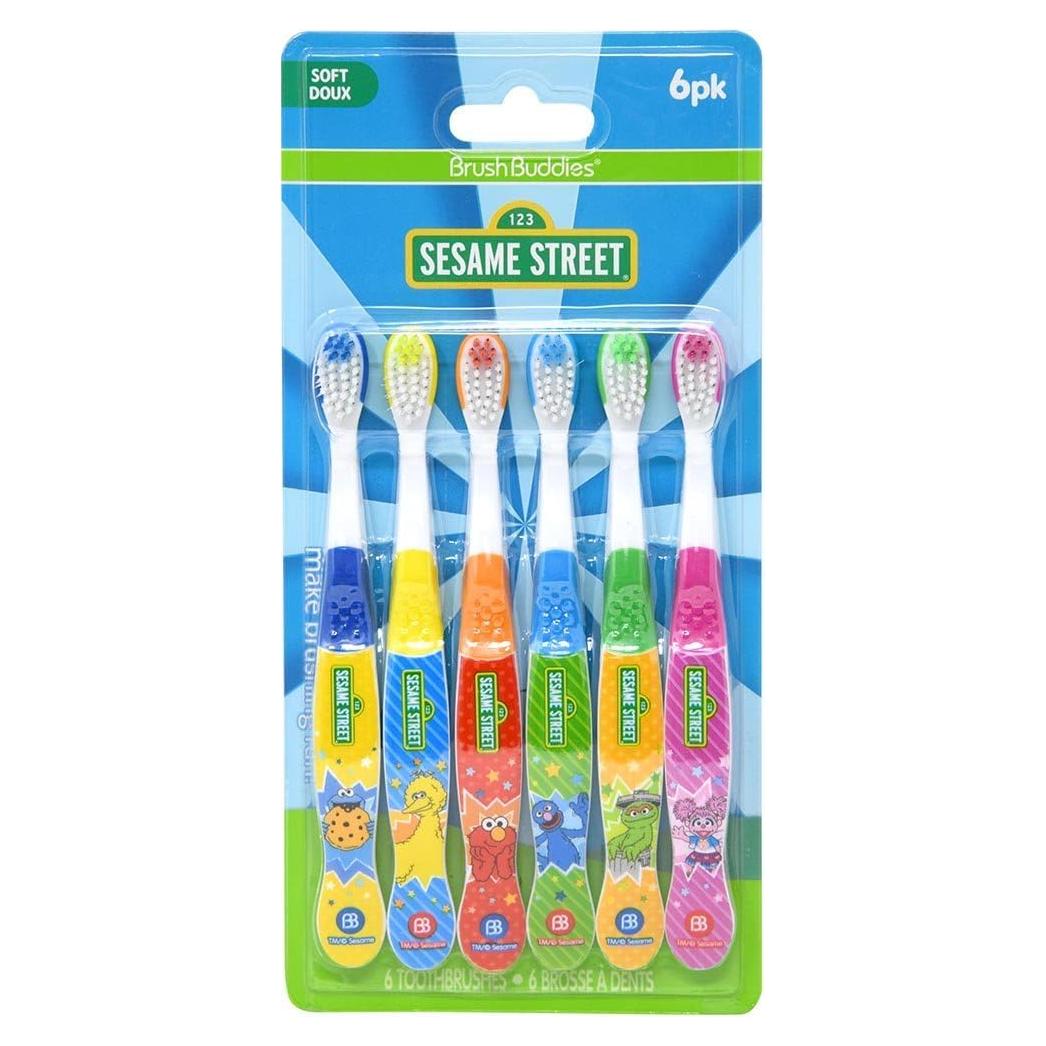 Set de 6 Cepillos de Dientes Suaves Brush Buddies Plaza Sésamo