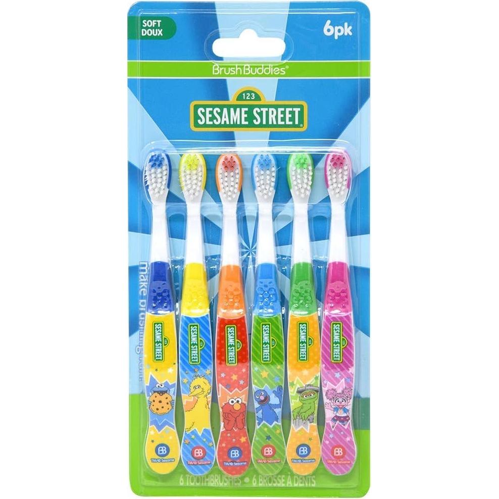 Set de 6 Cepillos de Dientes Suaves Brush Buddies Plaza Sésamo