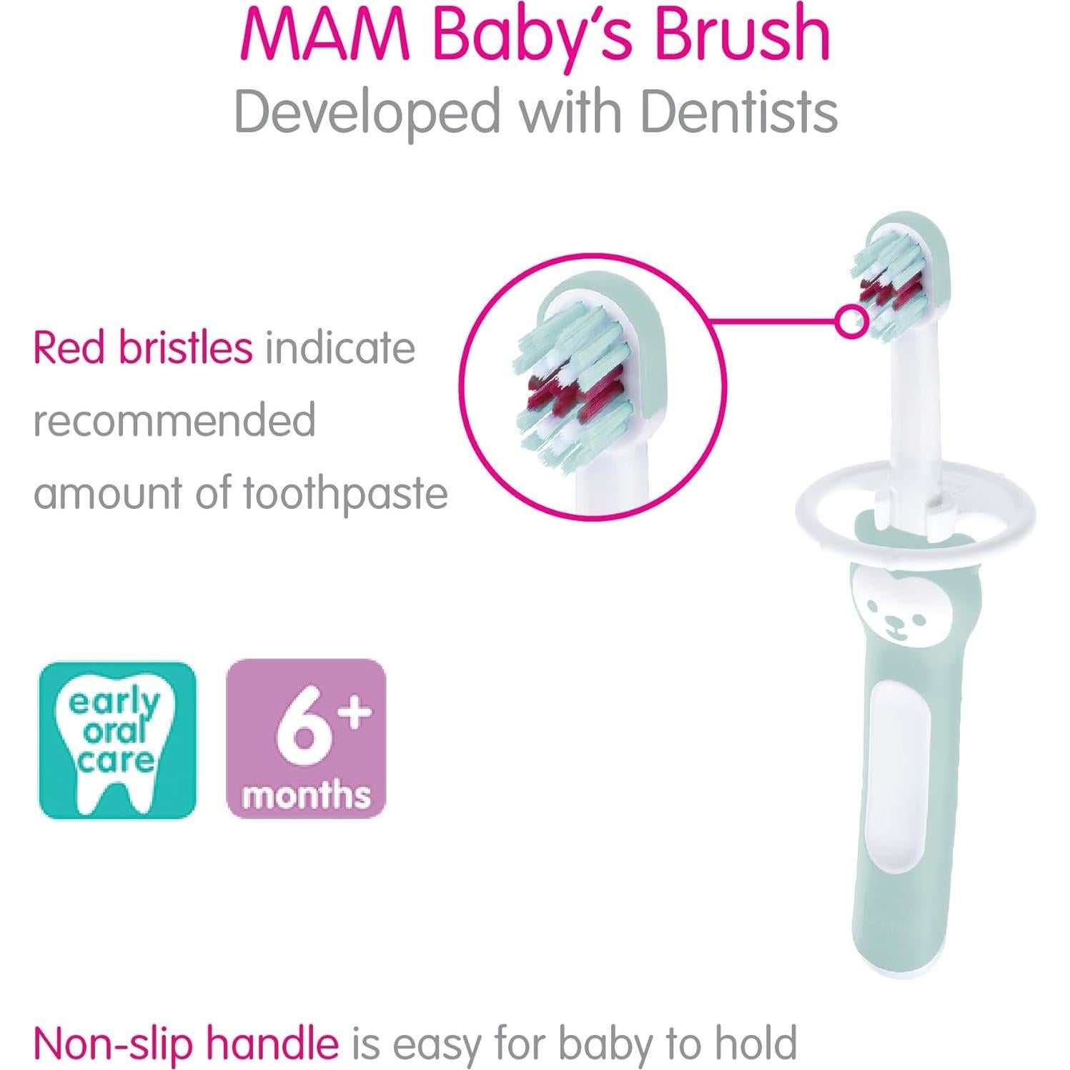 Cepillos de Dientes MAM para Bebés Rosa 6+ Meses con Escudo