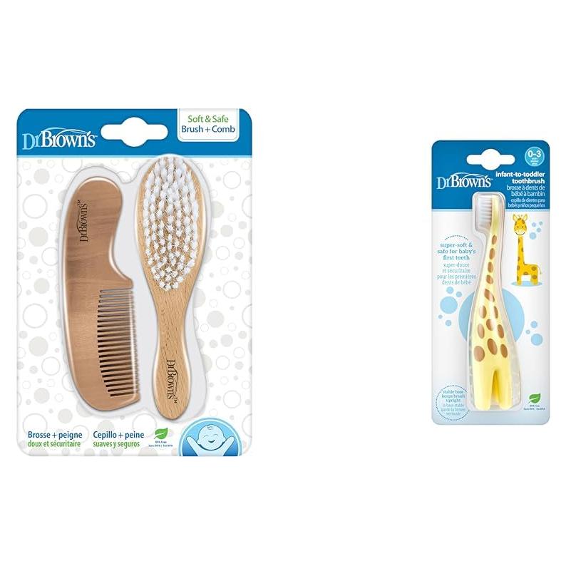 Set de Cepillo y Peine para Bebé Dr. Brown + Cepillo de Dientes Jirafa 0-3 Años