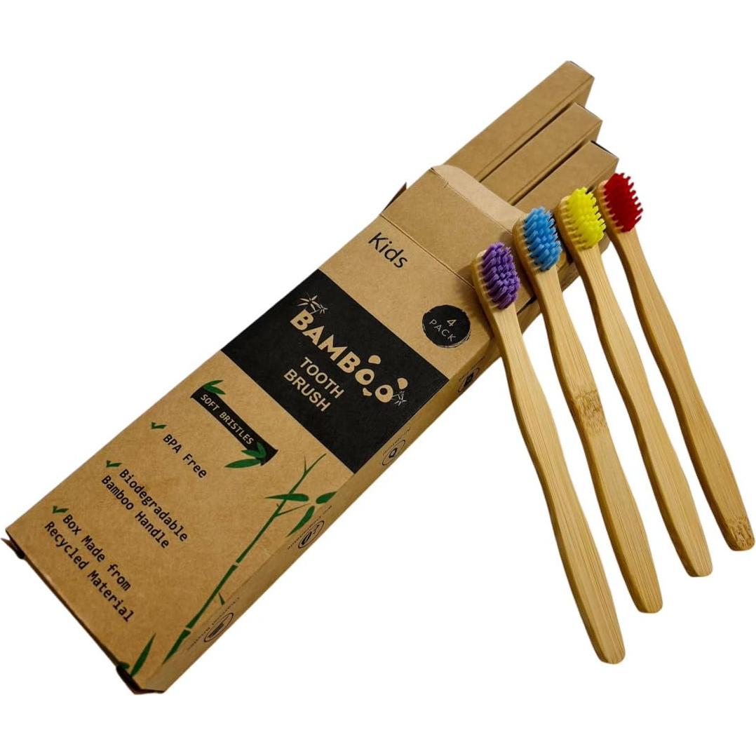 Cepillos de Dientes de Bambú Orgánicos para Bebés - 4 Unidades