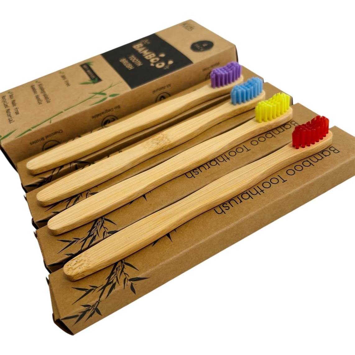 Cepillos de Dientes de Bambú Orgánicos para Bebés - 4 Unidades