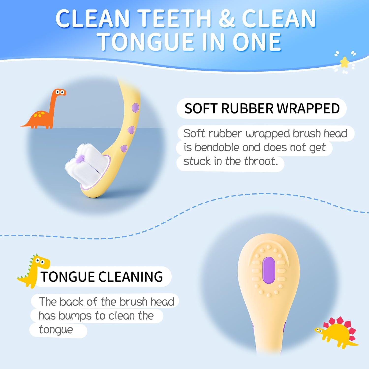 Cepillo de Dientes para Niños Lonlown - Dinosaurio Suave x2
