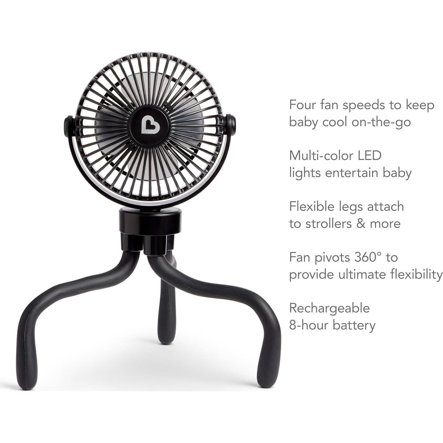 Ventilador Portátil Munchkin para Bebés - 4 Velocidades, Batería Recargable, Negro