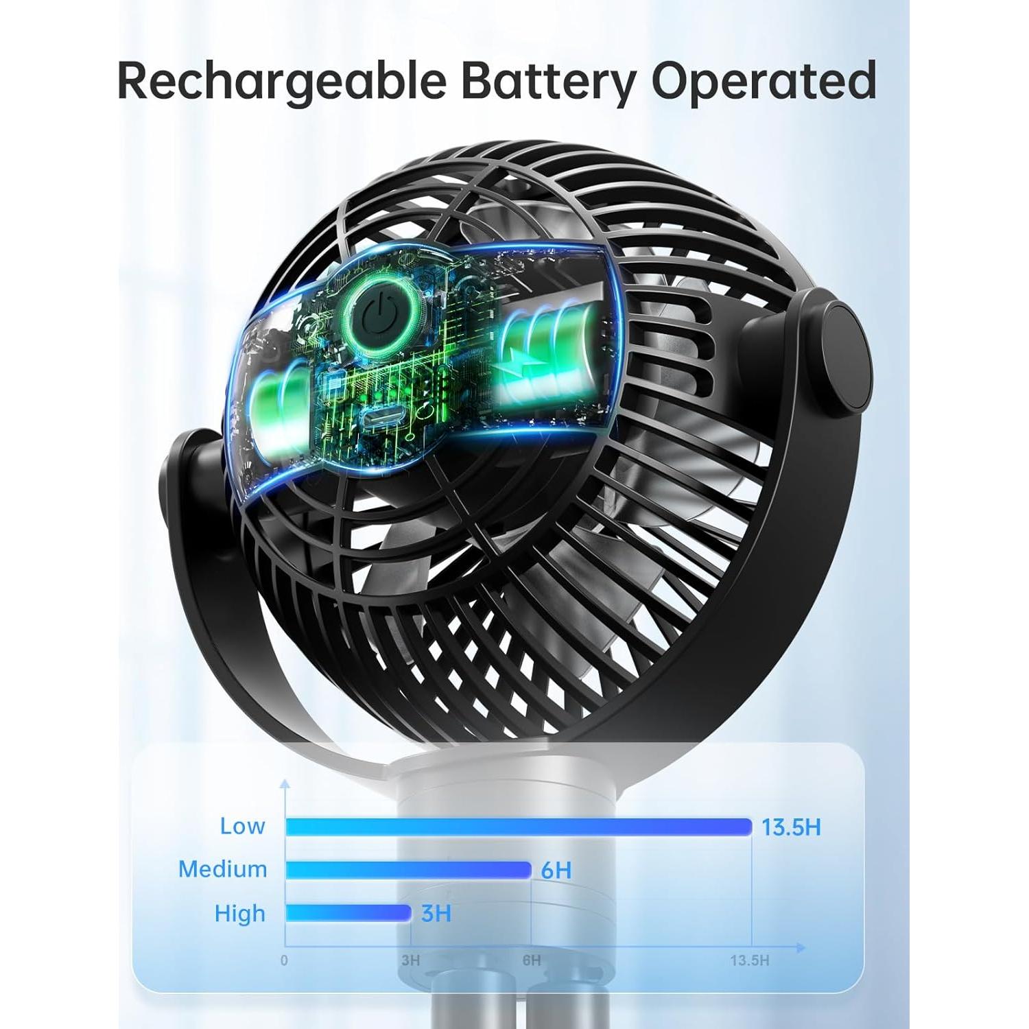 Ventilador Portátil Recargable Coohea KW42 3 Velocidades Negro