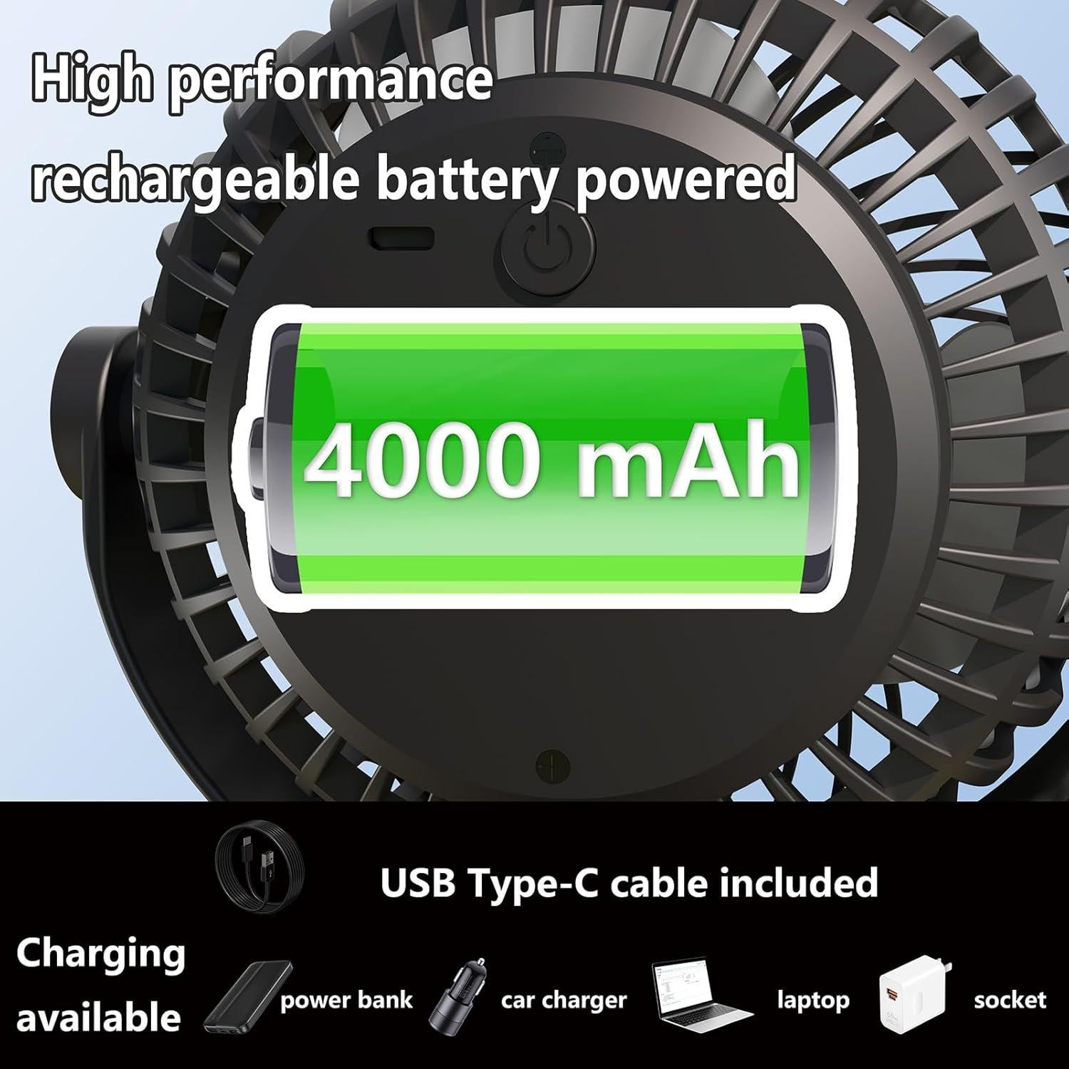 Ventilador Portátil Victory & Gift 4000mAh 4 Velocidades 360°