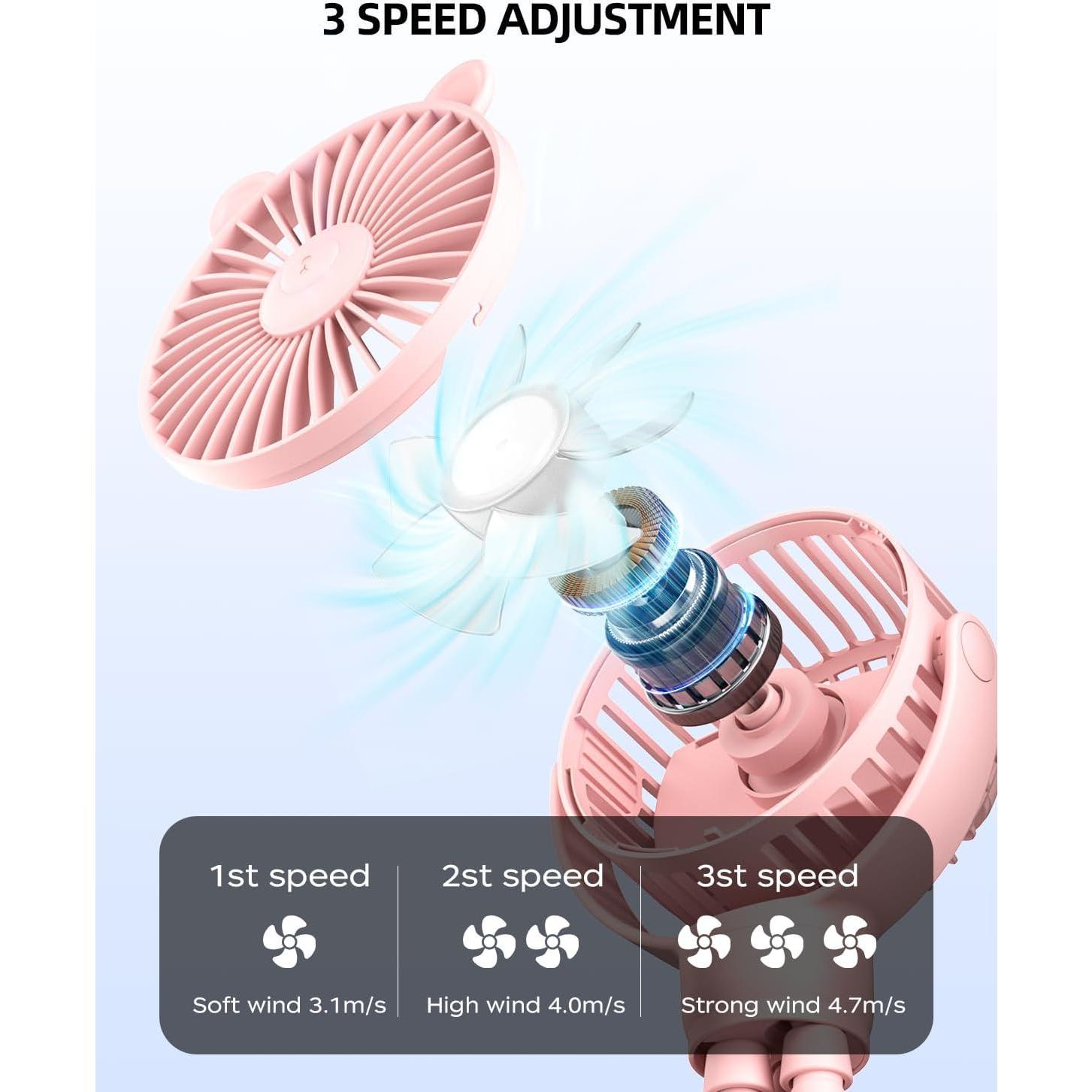 Ventilador Mini Portátil ASNUG M28 Rosa Recargable 3 Velocidades