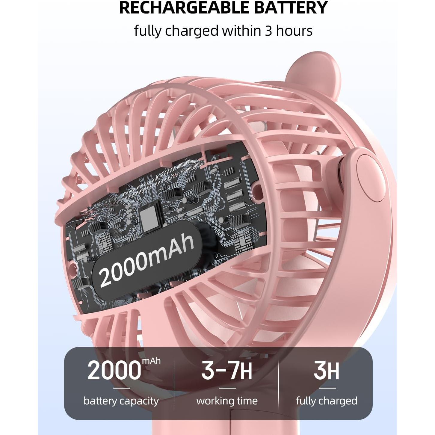 Ventilador Mini Portátil ASNUG M28 Rosa Recargable 3 Velocidades