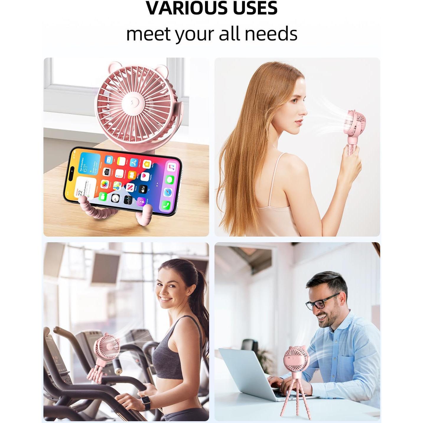 Ventilador Mini Portátil ASNUG M28 Rosa Recargable 3 Velocidades