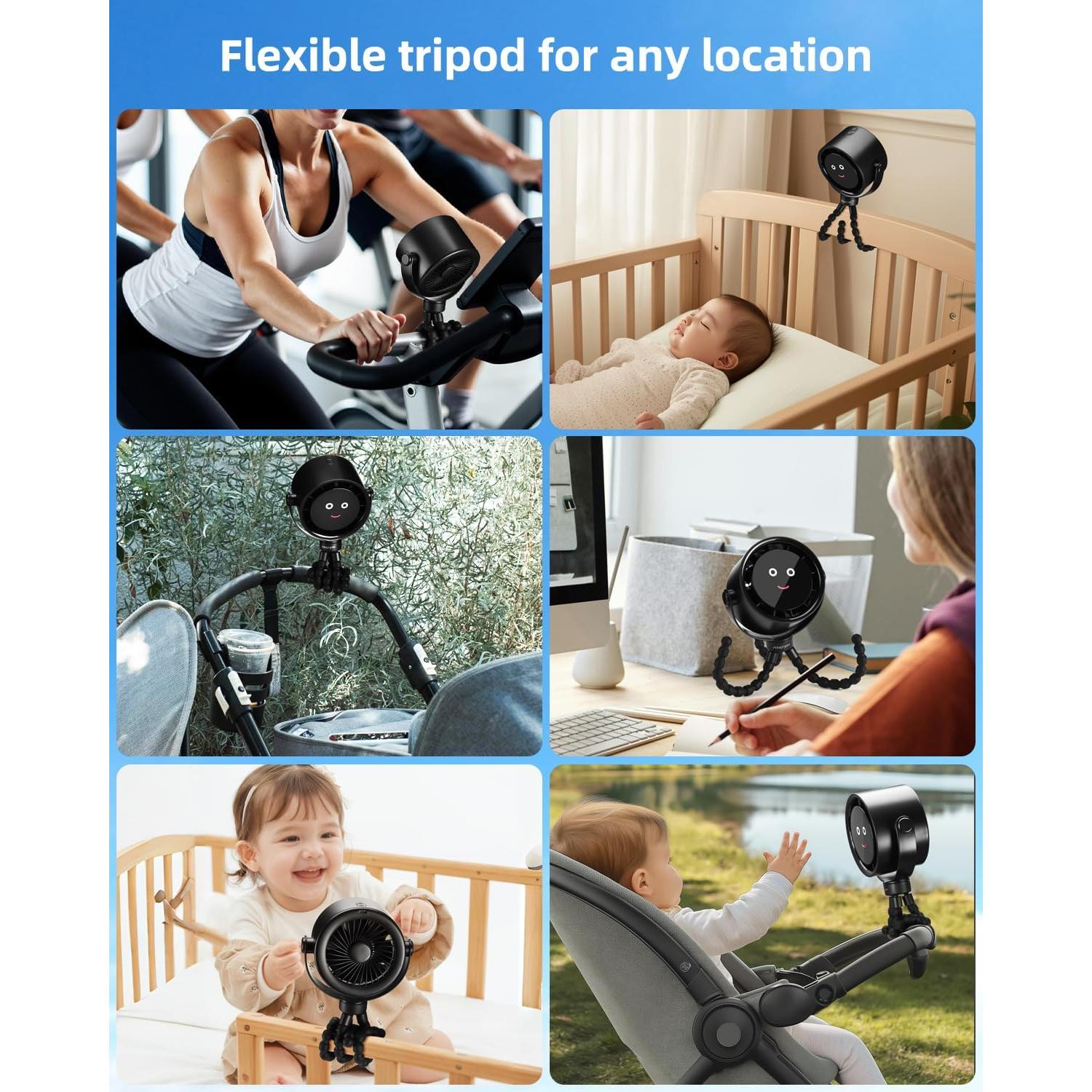 Ventilador Portátil Akejrym para Cochecito 5 Velocidades Negro