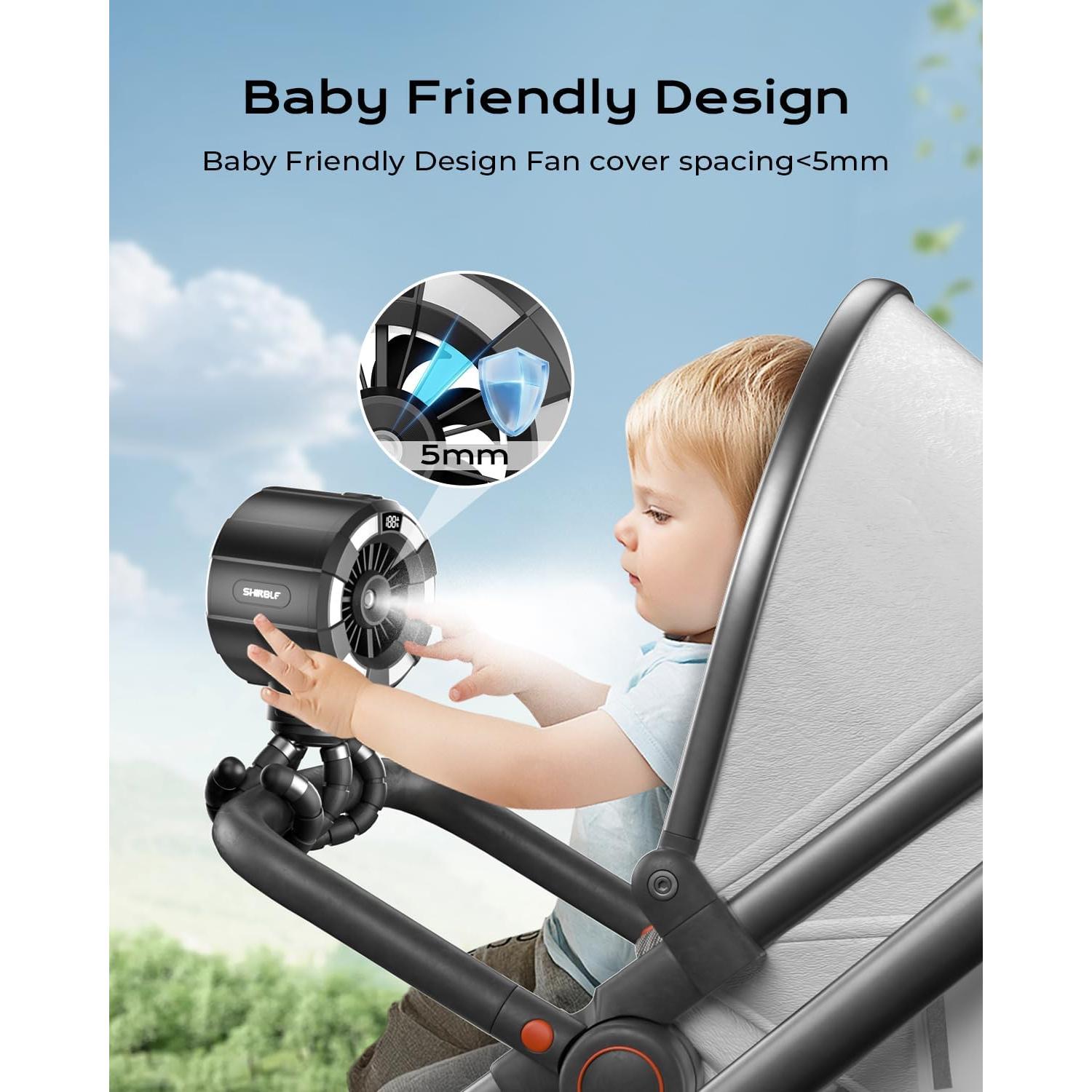 Ventilador de Niebla Portátil 6000mAh para Cochecito - Negro