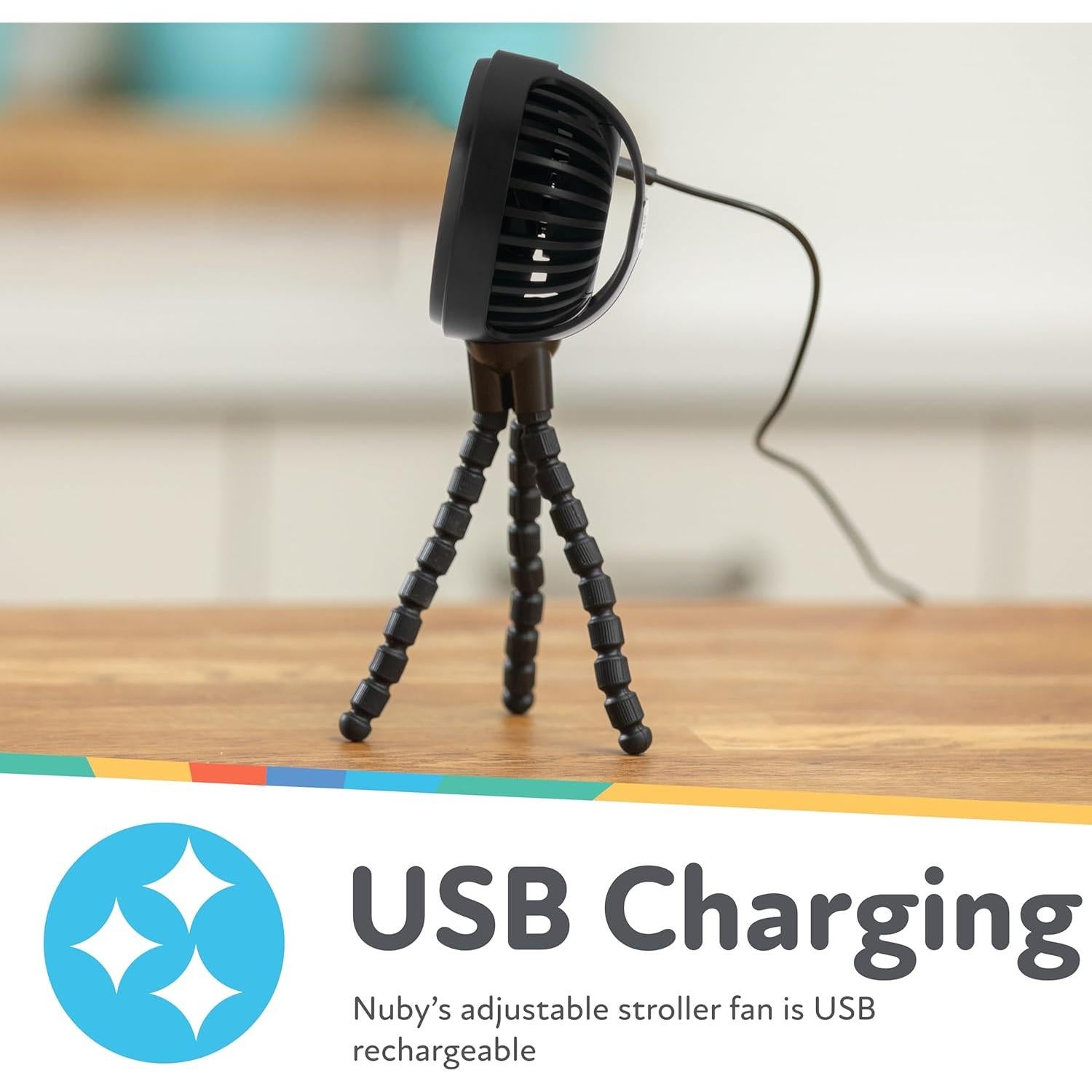 Ventilador de Cochecito Nuby Portátil 3 Velocidades Negro