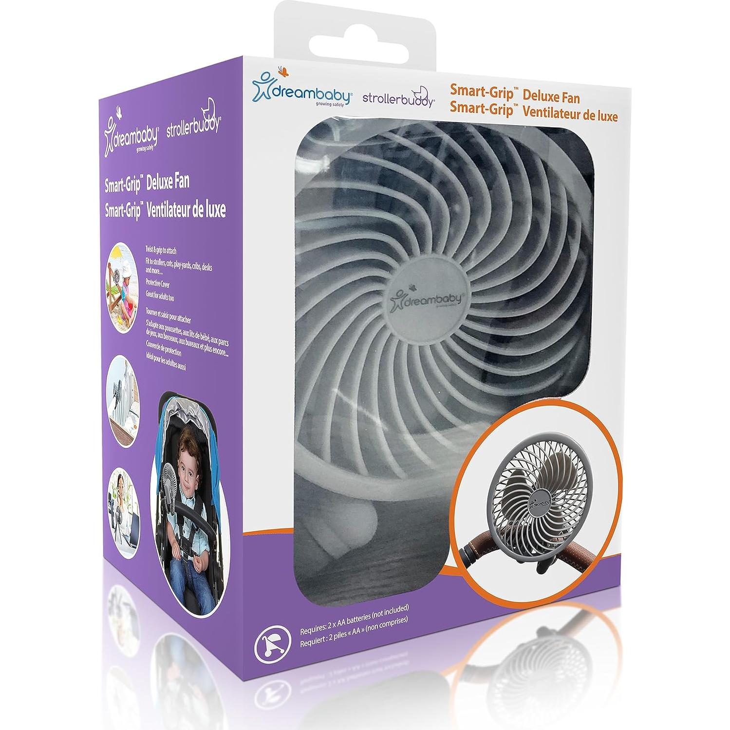 Ventilador portátil Dreambaby Smart Grip Deluxe gris, ajustable