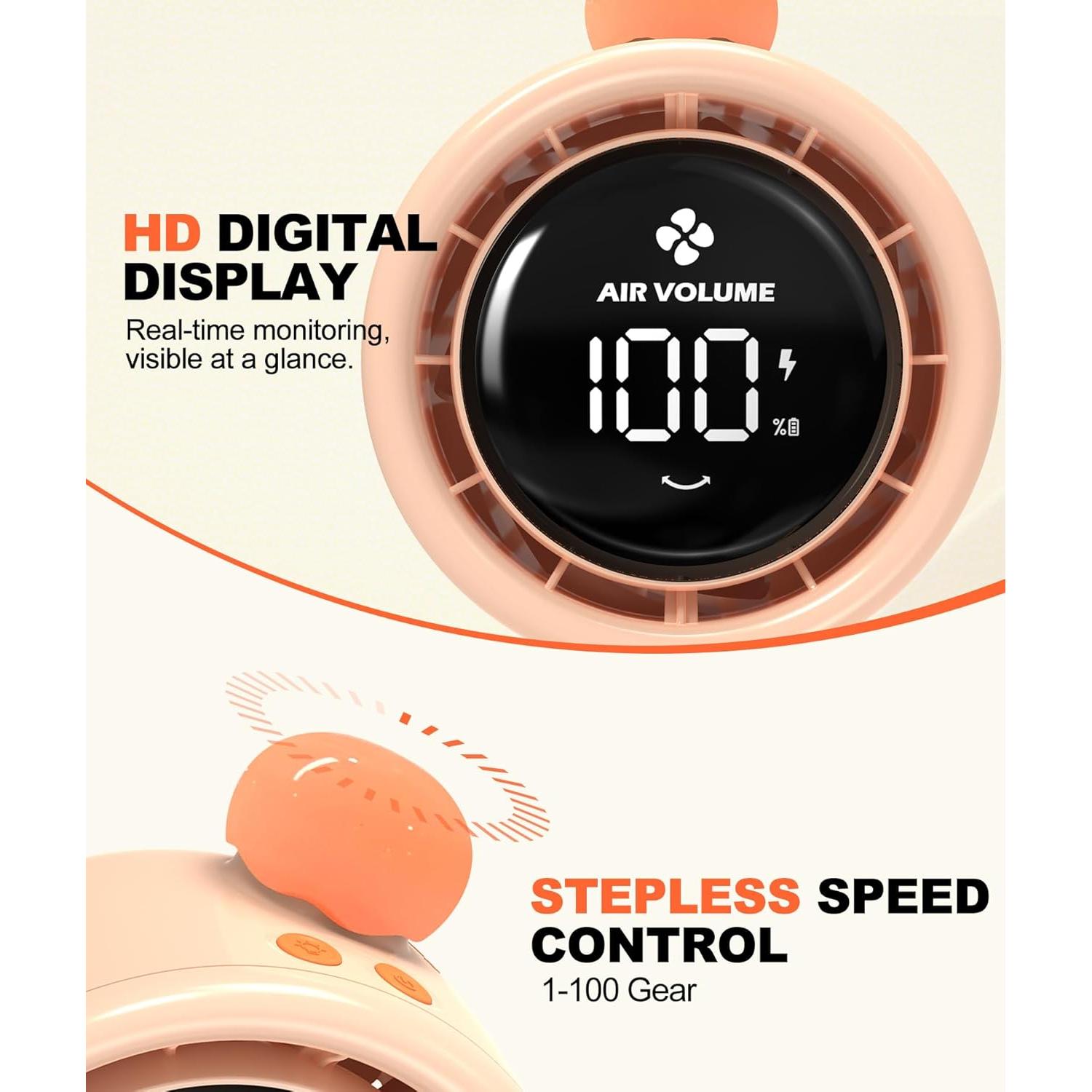 Ventilador Portátil TRELC SG-F1 Oscilante LED 3800mA Naranja