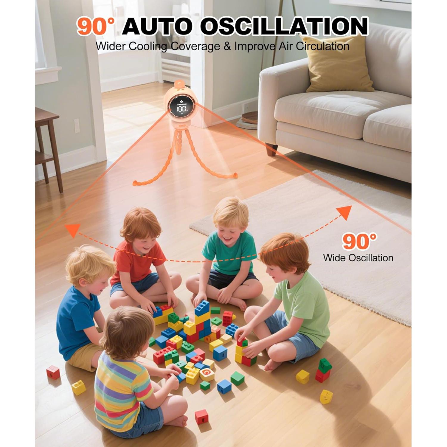 Ventilador Portátil TRELC SG-F1 Oscilante LED 3800mA Naranja