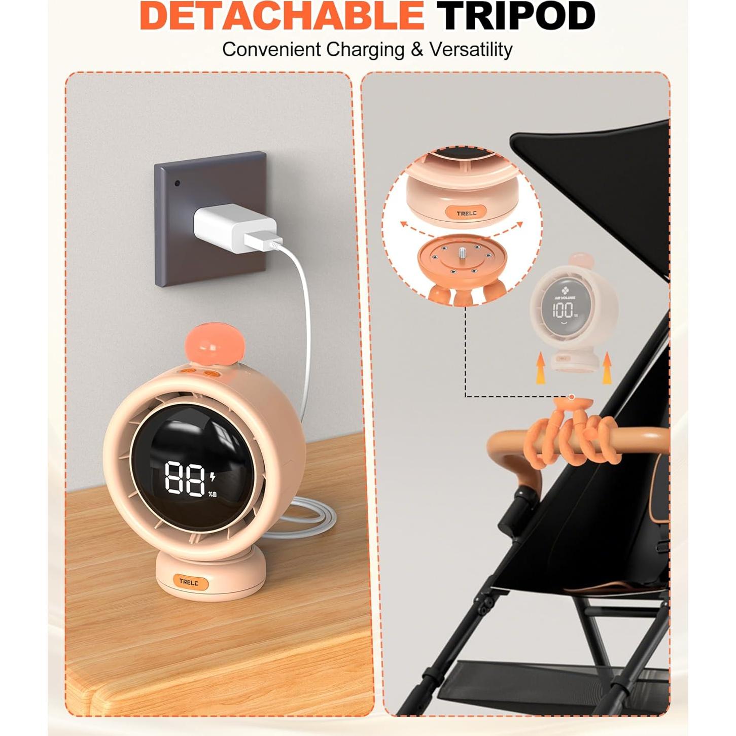 Ventilador Portátil TRELC SG-F1 Oscilante LED 3800mA Naranja