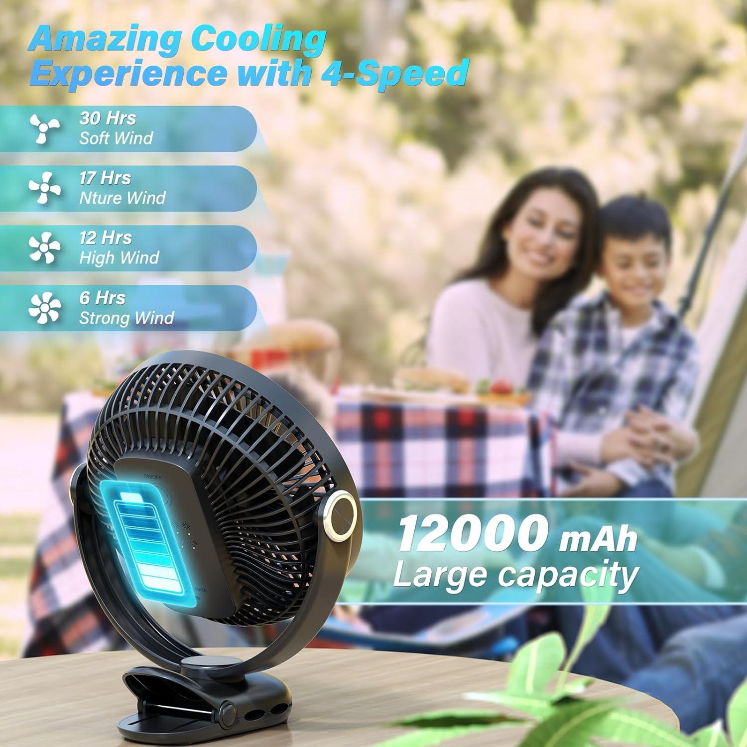 Ventilador Clip On BIVBTP 8" Recargable 12000mAh Silencioso