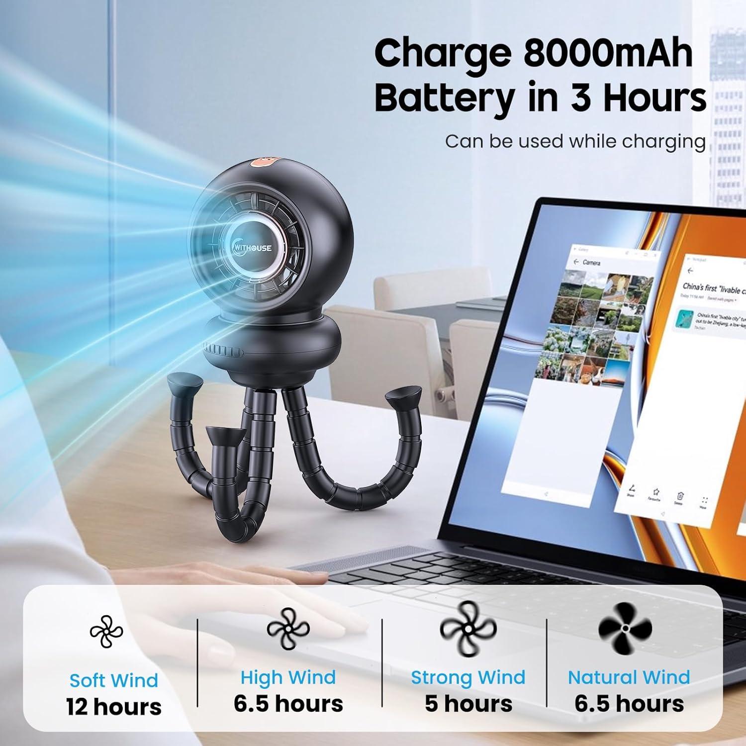 Ventilador de Cochecito WITHOUSE 8000mAh Oscilante 75°