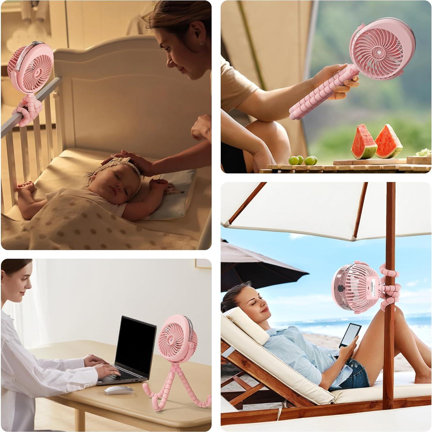 Ventilador portátil AMACOOL F002A 4000mAh con niebla rosa