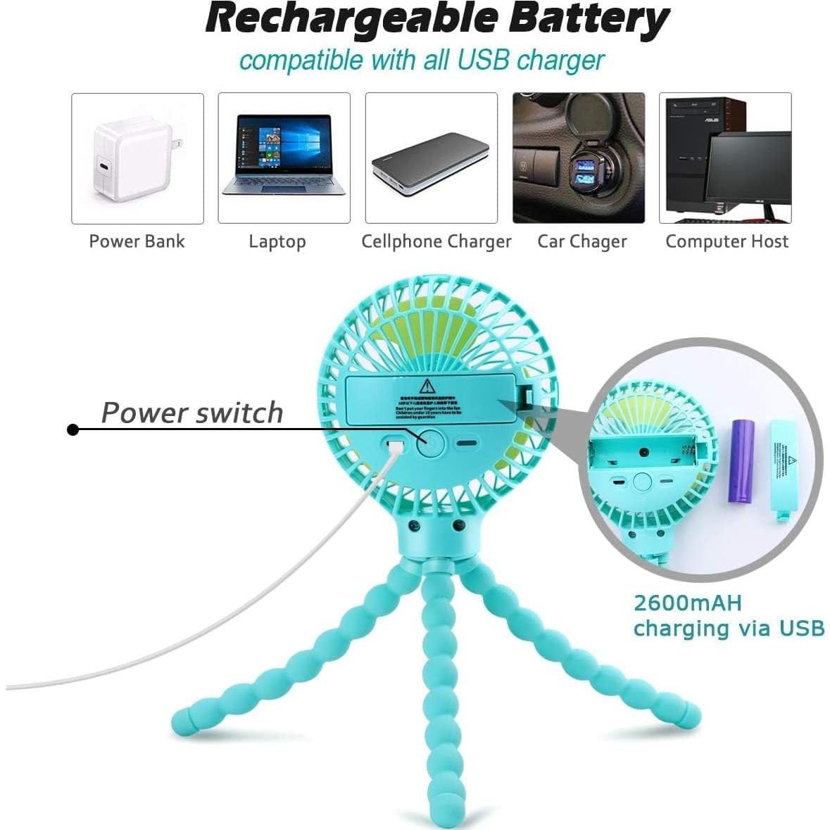 Ventilador Portátil para Cochecito Eaersan USB Recargable