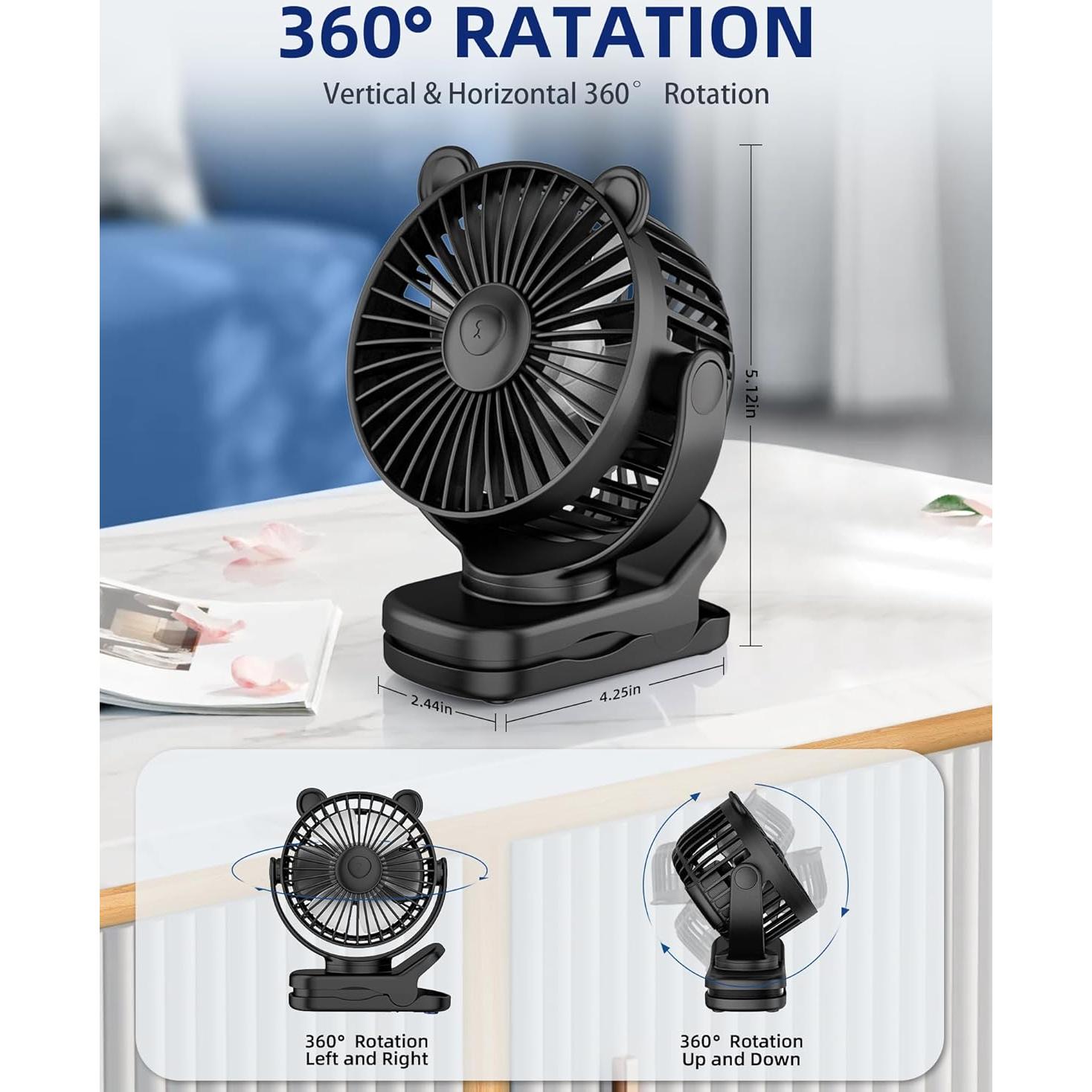 Ventilador Portátil KIDEE Clip 360° Recargable USB 2000mAh