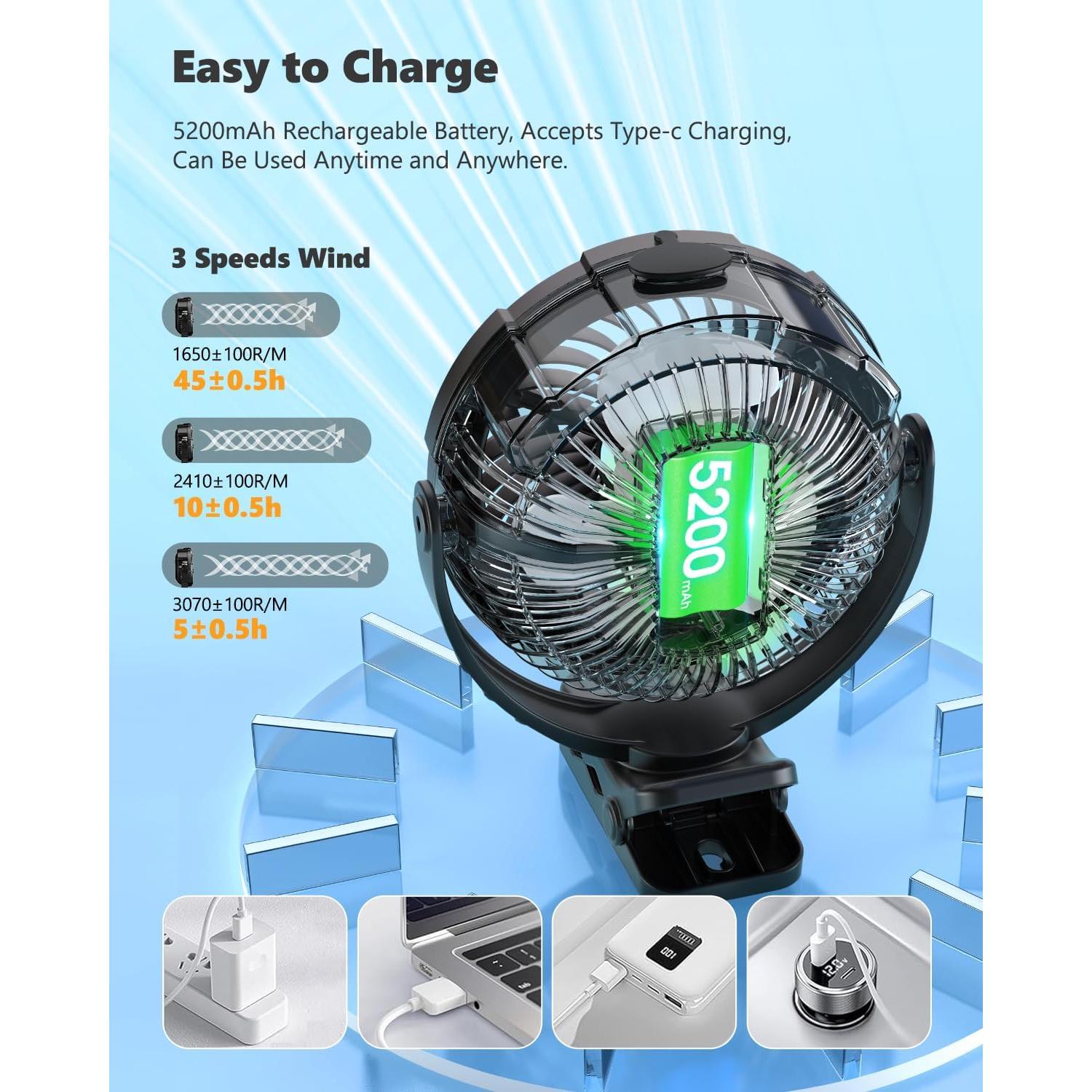 Ventilador Portátil Ausic P60 con Nebulización y LED 5200mAh