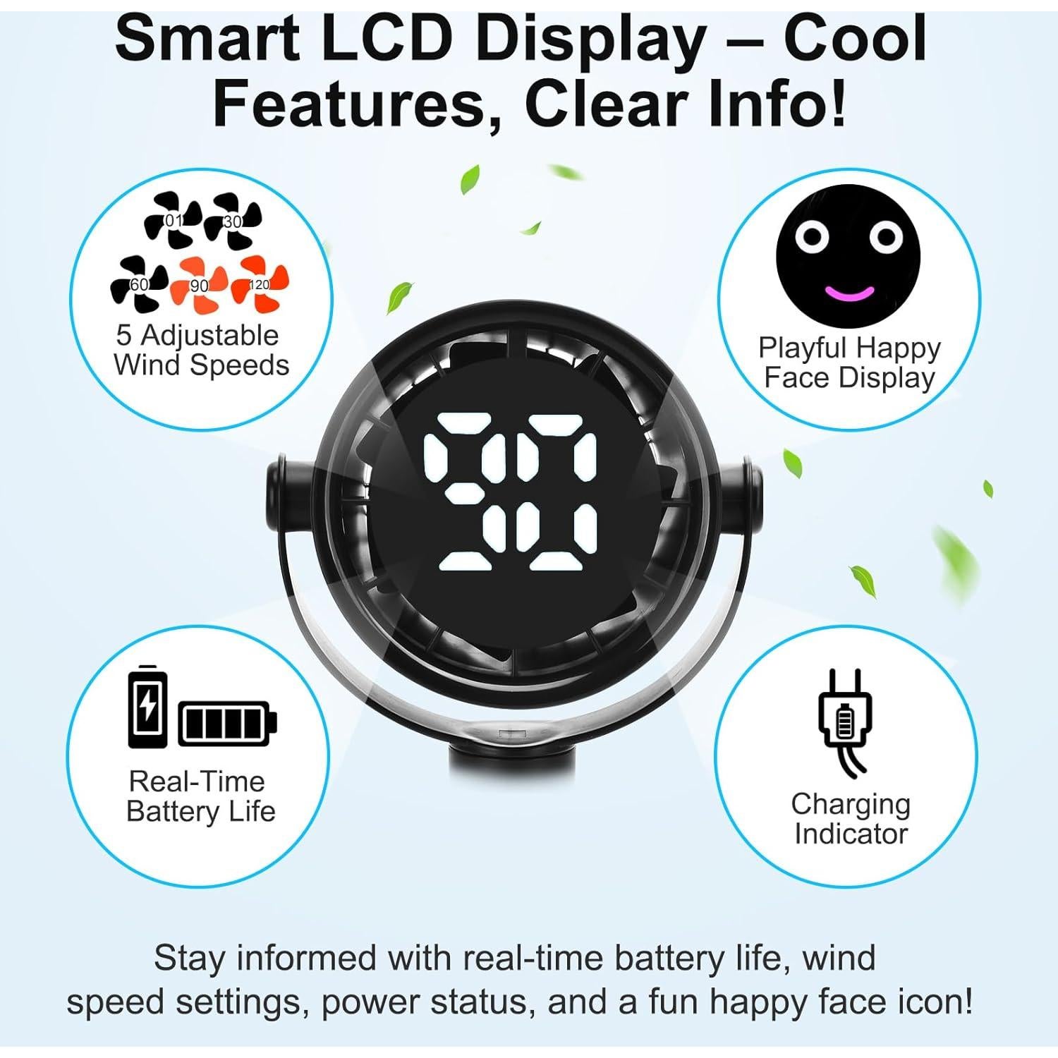 Ventilador portátil Donlala 5000mAh 5 velocidades 360°