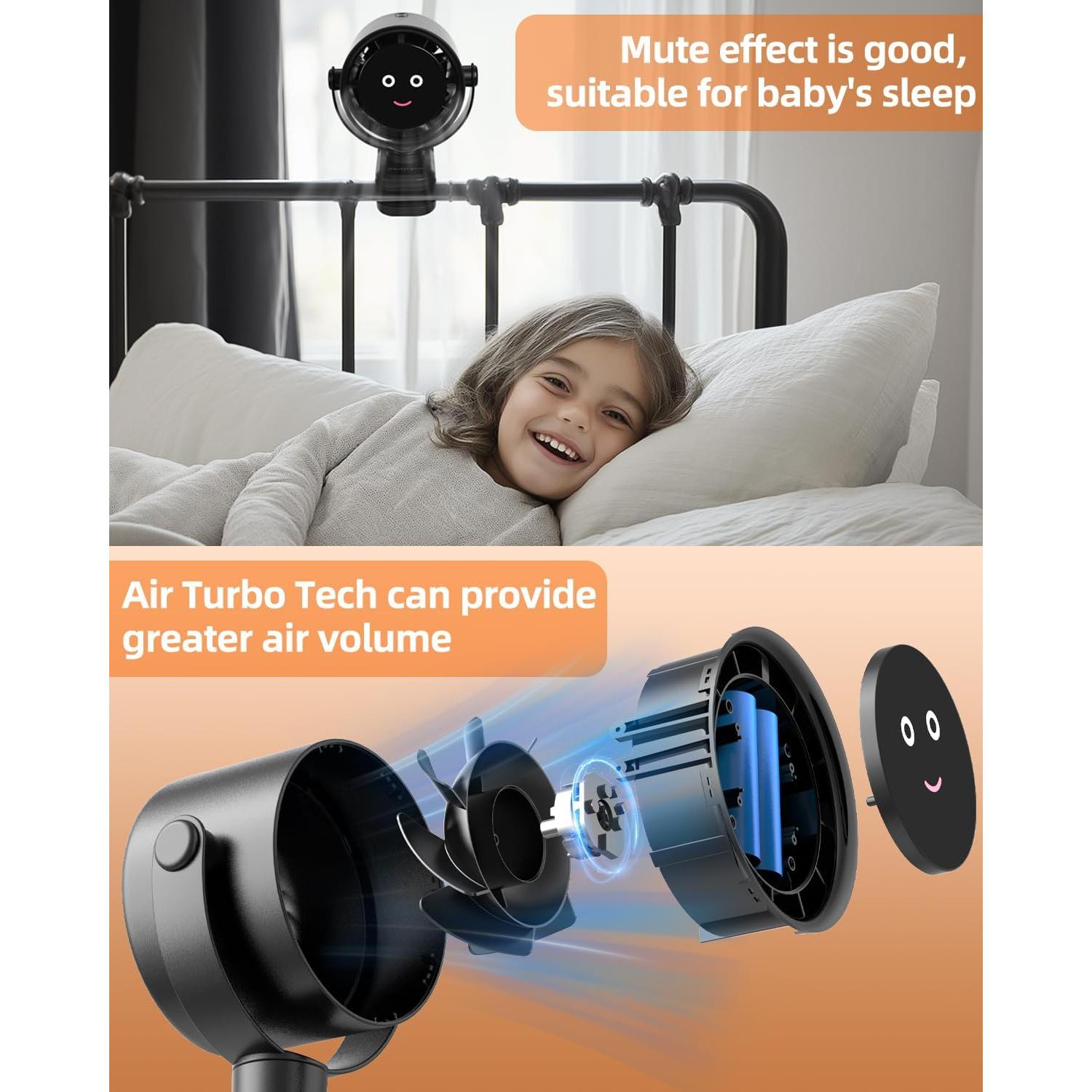 Ventilador de Clip Akejrym Portátil 360° 5 Velocidades Negro