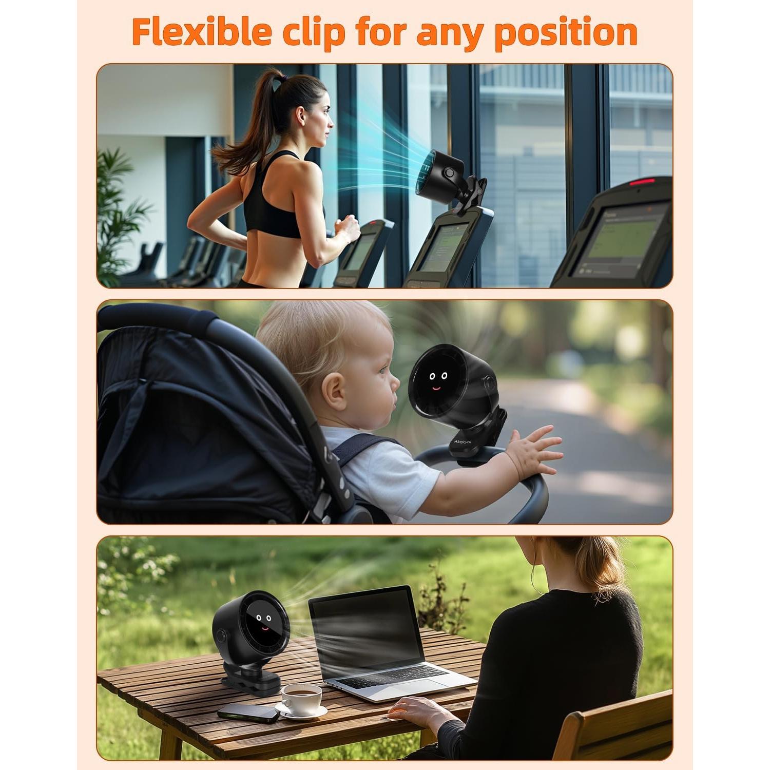 Ventilador de Clip Akejrym Portátil 360° 5 Velocidades Negro