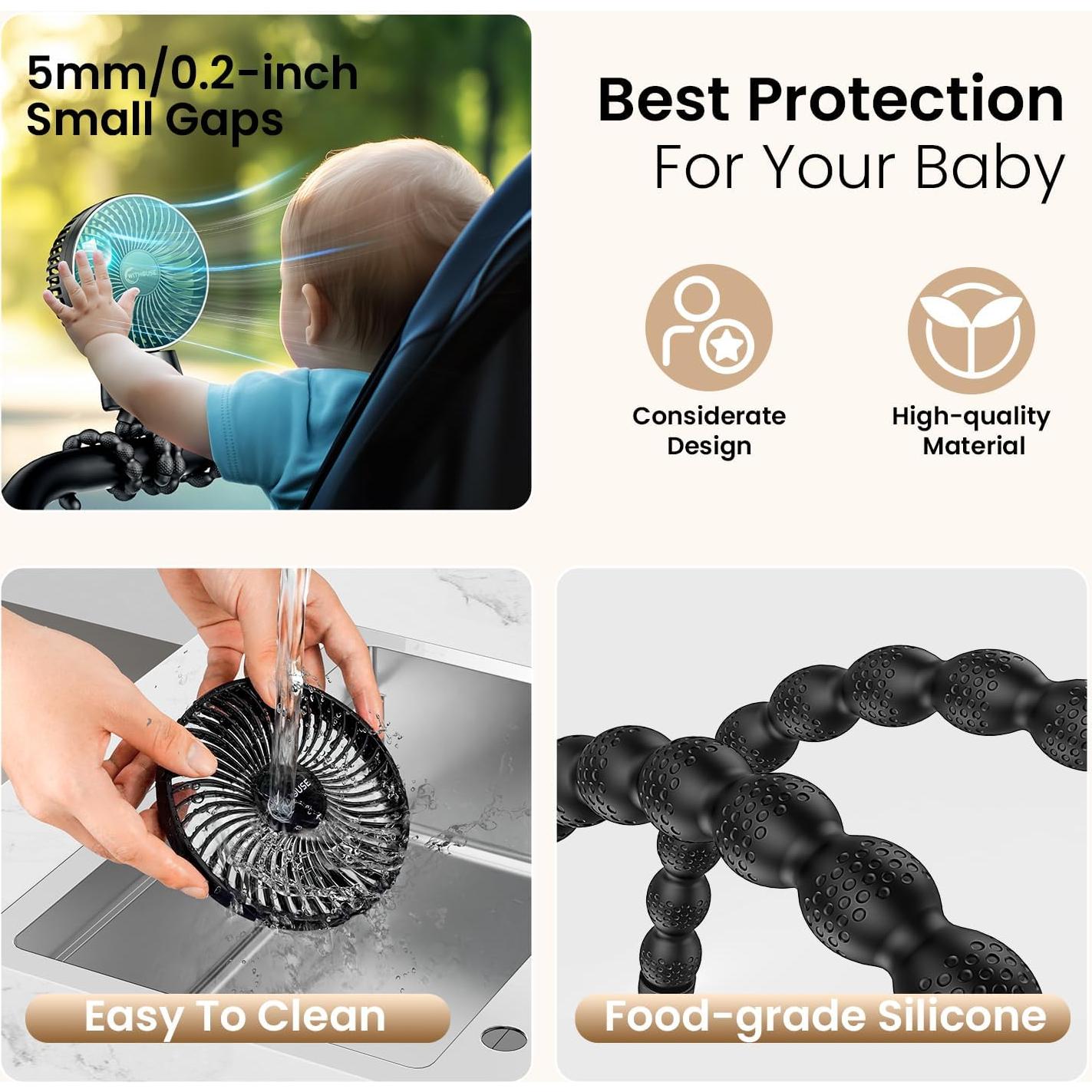 Ventilador Portátil para Cochecito WITHOUSE F3 3 Velocidades