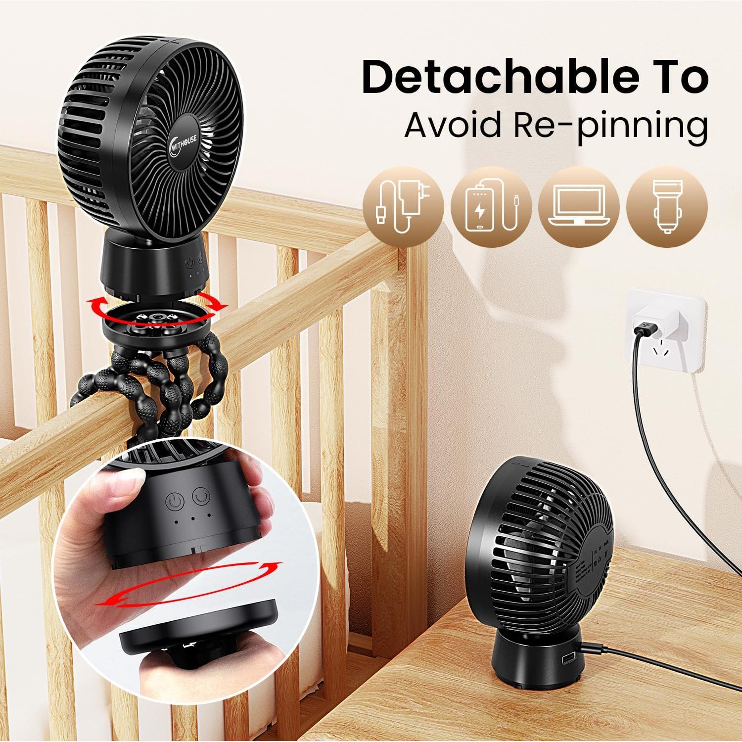 Ventilador Portátil para Cochecito WITHOUSE F3 3 Velocidades