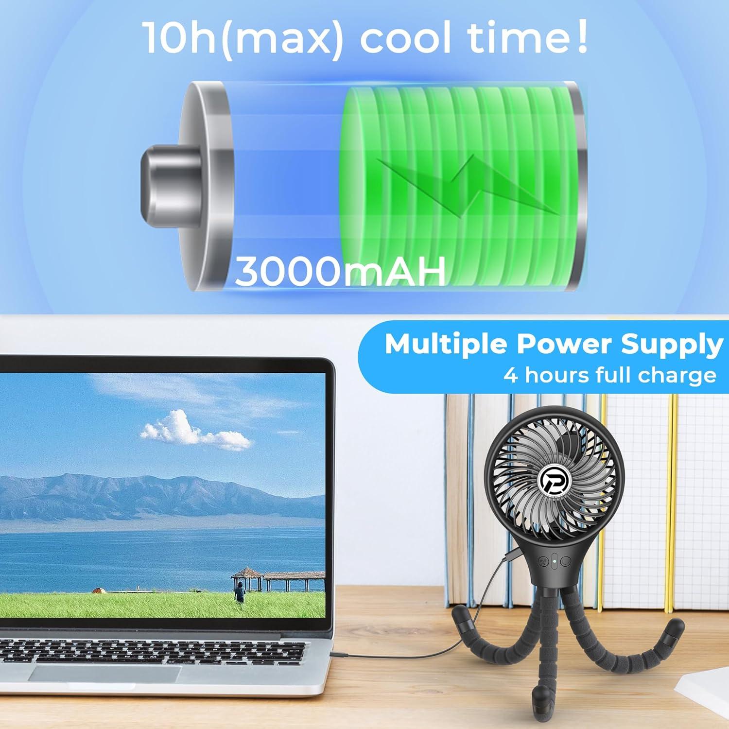 Ventilador de Cochecito PANERGY F008 Portátil Oscilante 3 Velocidades