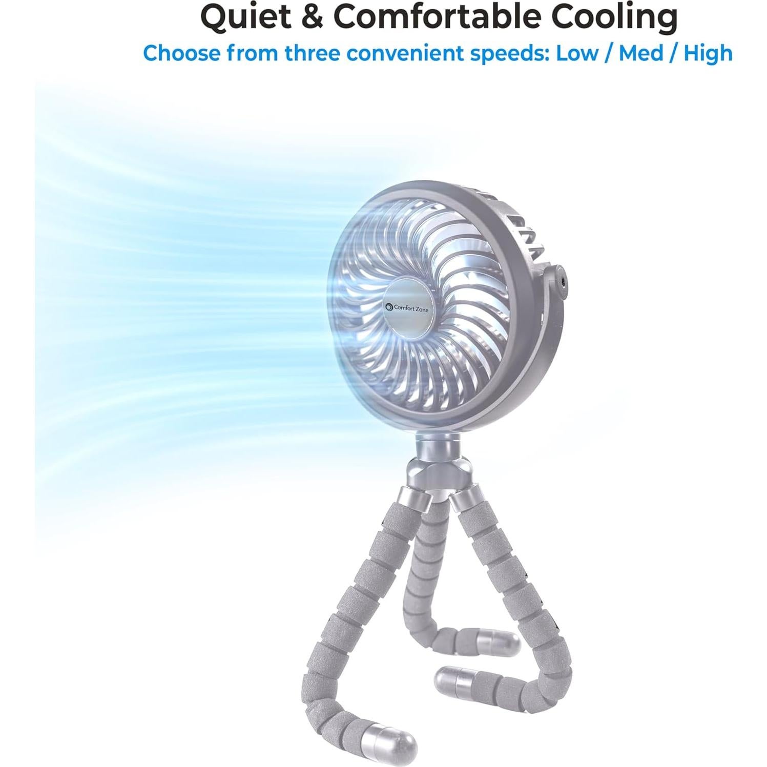 Ventilador Portátil Comfort Zone MTD08-GRY Recargable 3 Velocidades