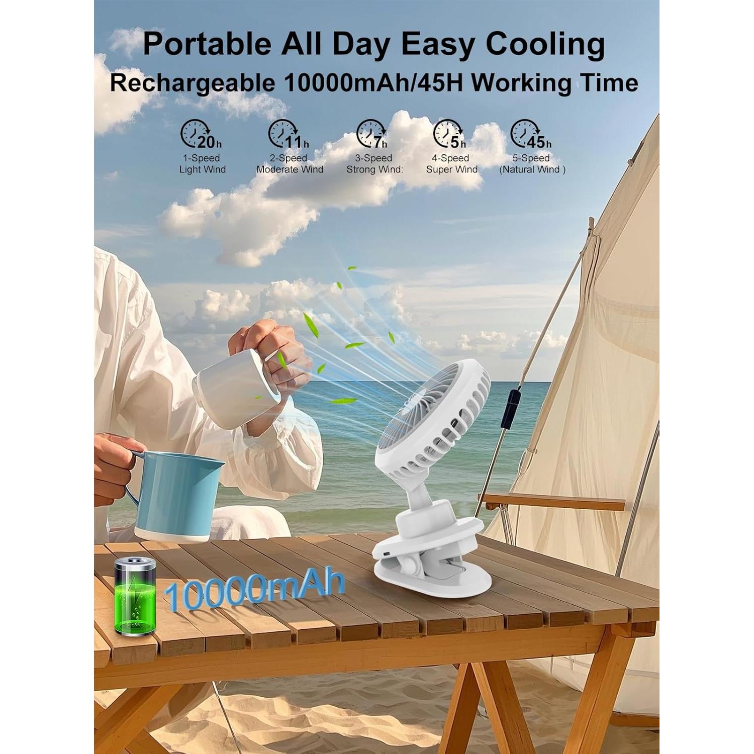 Ventilador de Clip Oscilante FRIENGOOD 10000mAh 5 Velocidades