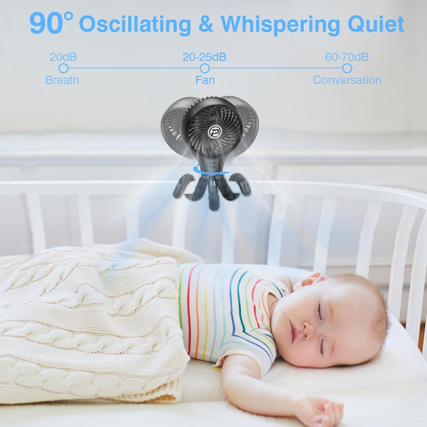 Ventilador de Cochecito Oscilante KITWLEMEN F008 Negro 11h