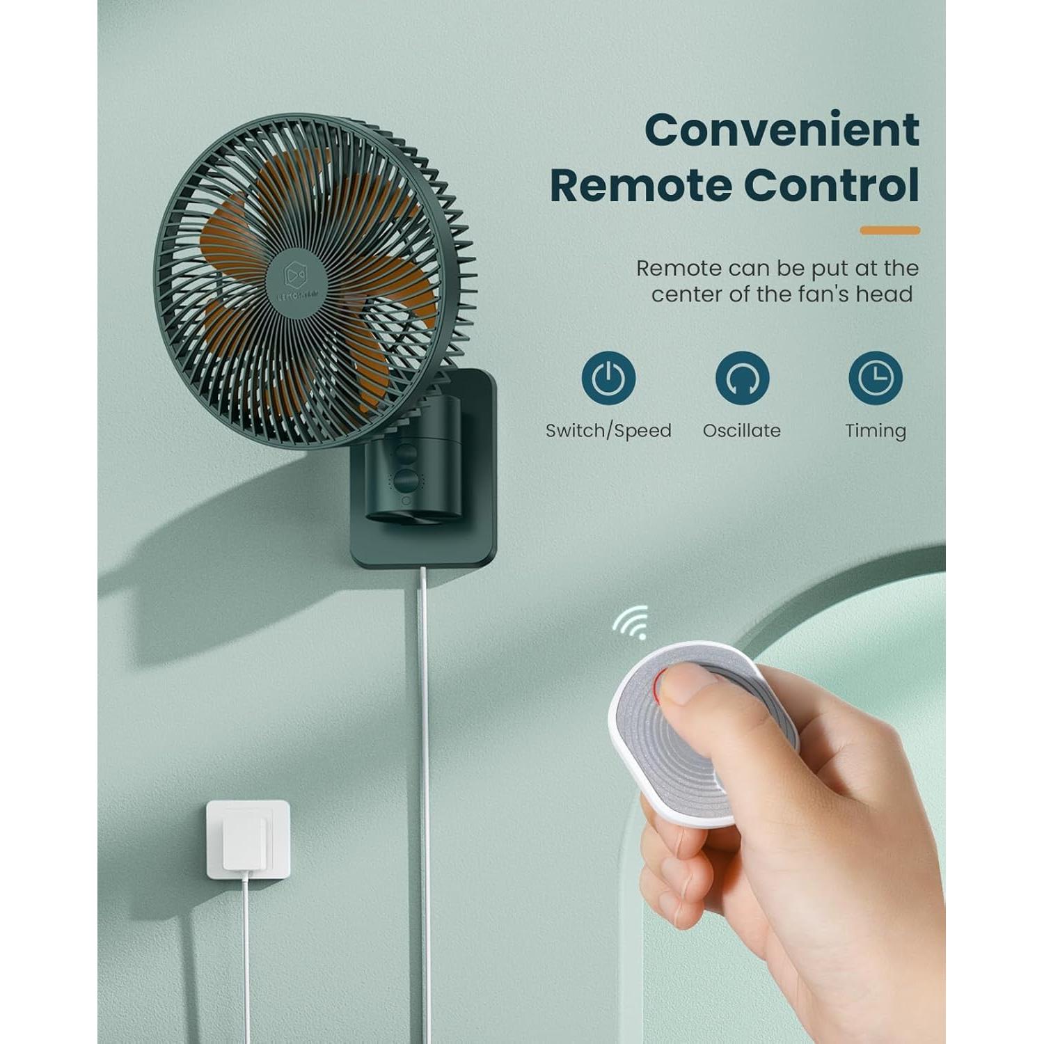 Ventilador de Pared LEMOISTAR 20 cm Oscilante 4 Velocidades