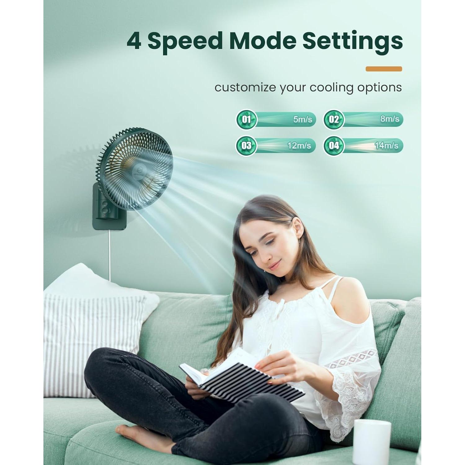 Ventilador de Pared LEMOISTAR 20 cm Oscilante 4 Velocidades