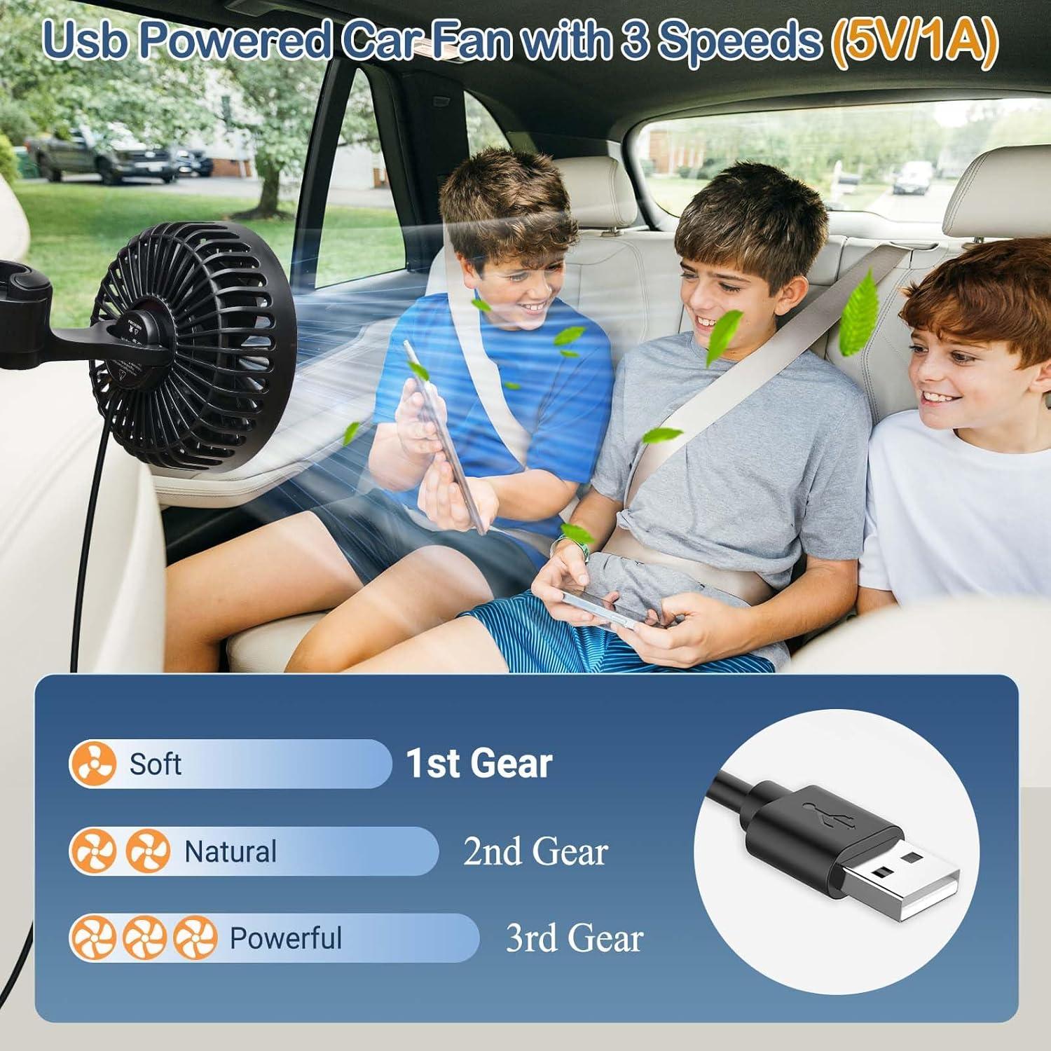 Ventilador de Auto HUENLYEL para Bebé Ajustable USB 3 Velocidades