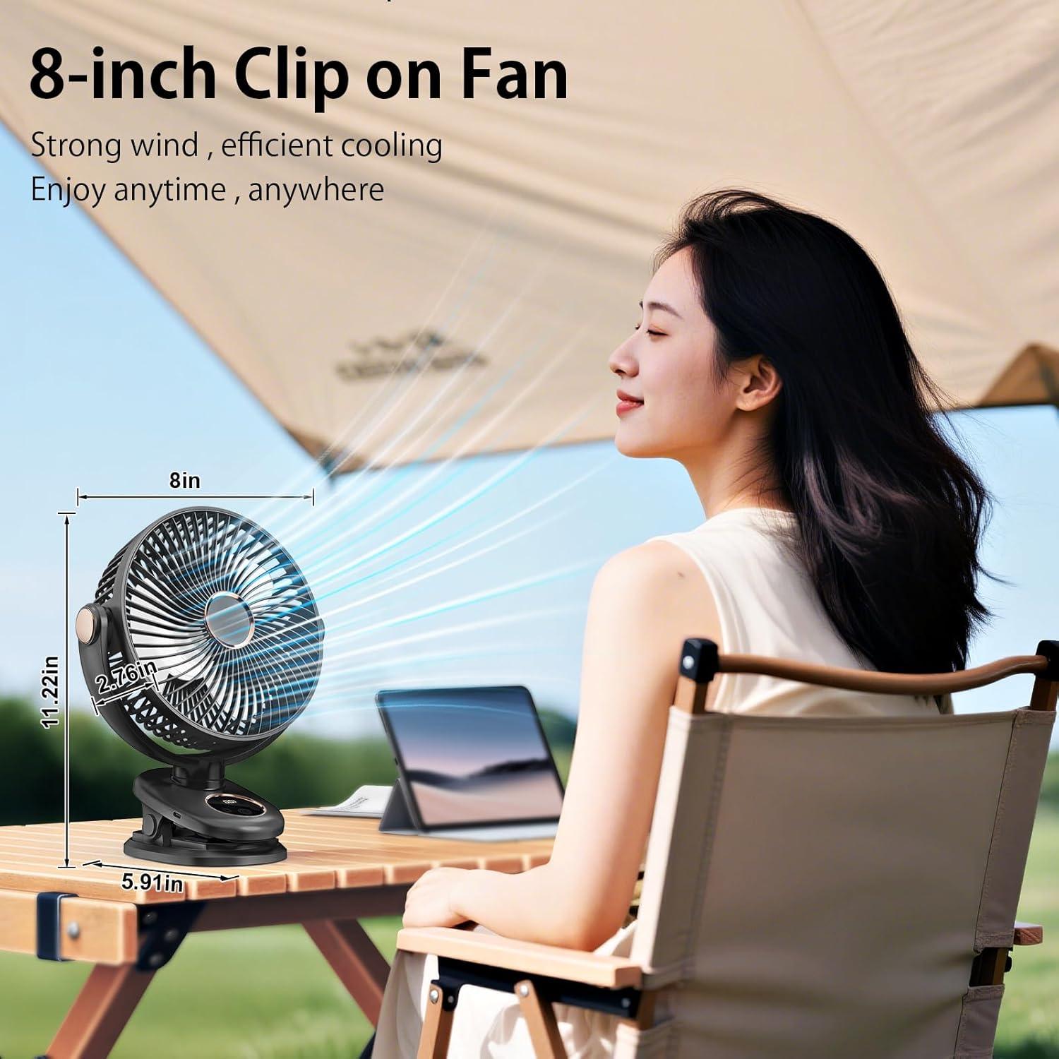 Ventilador Portátil Clip iNeibo 8" Oscilante 10000mAh Negro