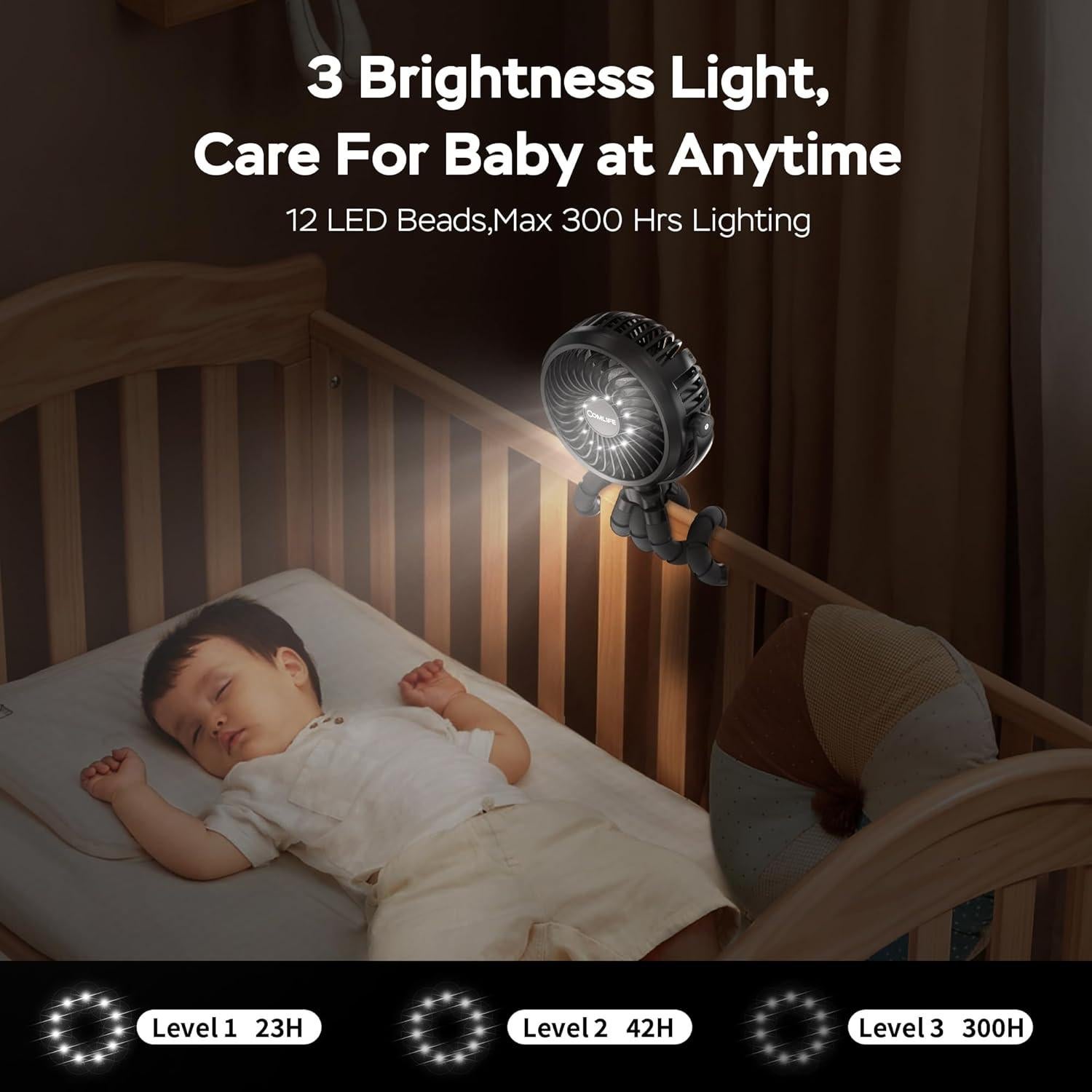 Ventilador Portátil COMLIFE con Luz LED y Batería Recargable