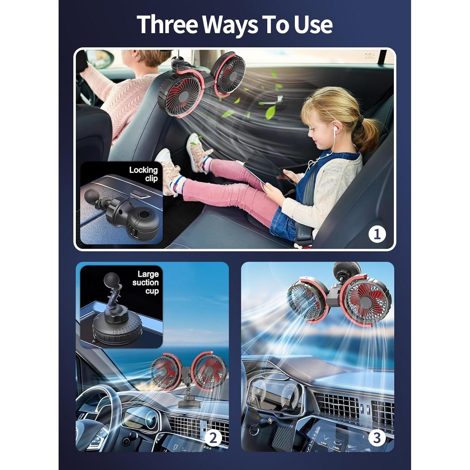 Ventilador de Coche Maiproo MA-CF6U Doble Cabeza USB 360°