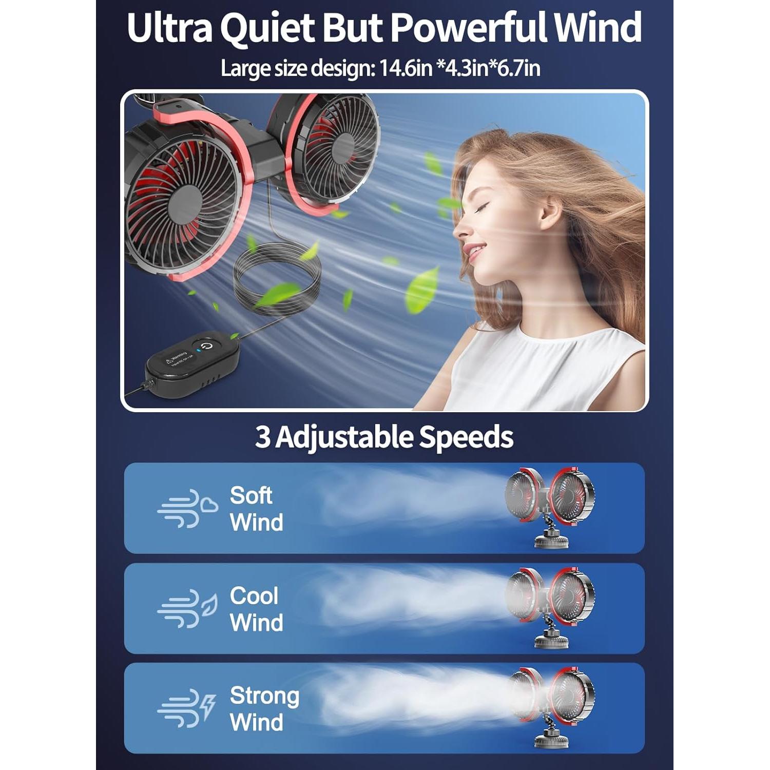 Ventilador de Coche Maiproo MA-CF6U Doble Cabeza USB 360°