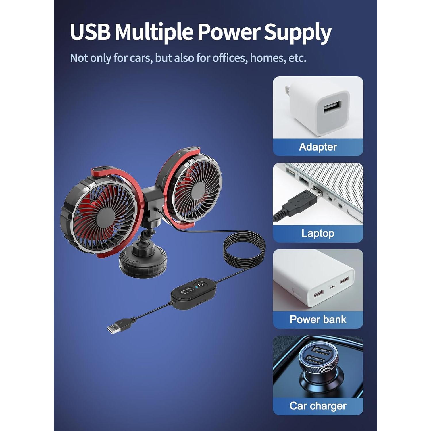 Ventilador de Coche Maiproo MA-CF6U Doble Cabeza USB 360°