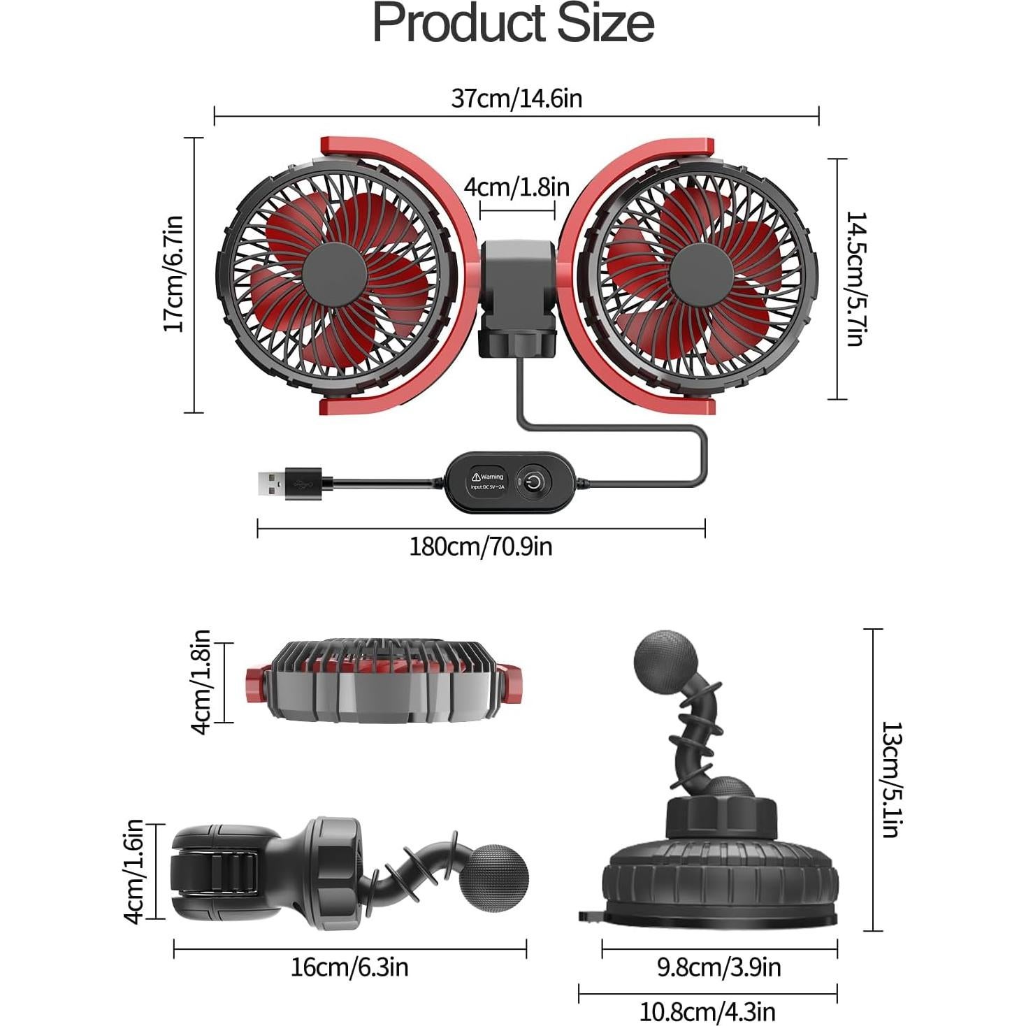 Ventilador de Coche Maiproo MA-CF6U Doble Cabeza USB 360°