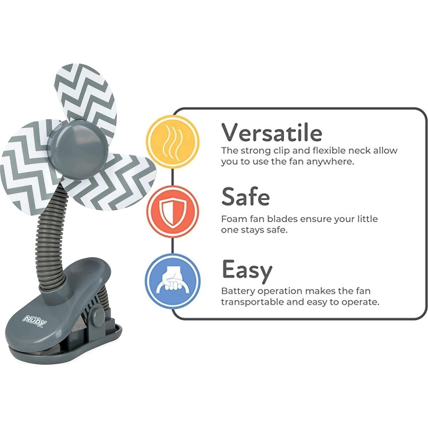 Ventilador Clip-On Nuby para Bebés Gris - Portátil y Seguro