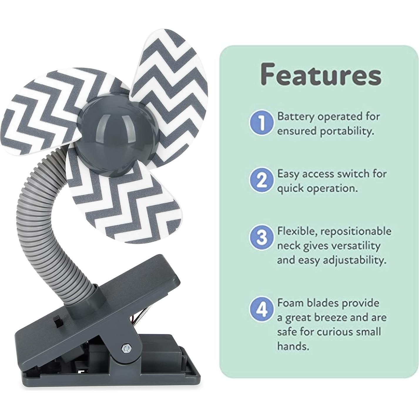 Ventilador Clip-On Nuby para Bebés Gris - Portátil y Seguro