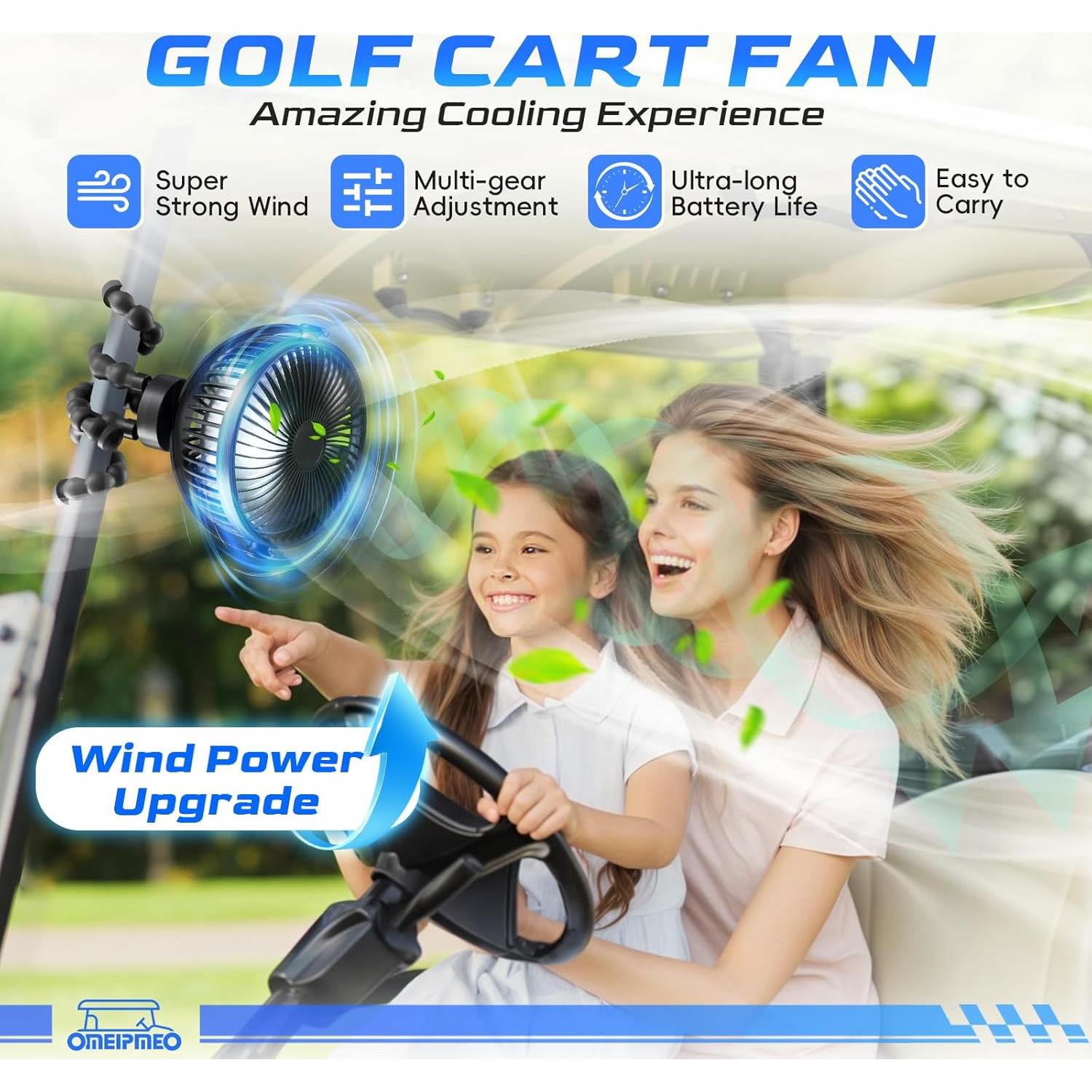 Ventilador Recargable OMEIPMEO para Carro de Golf 12000mAh
