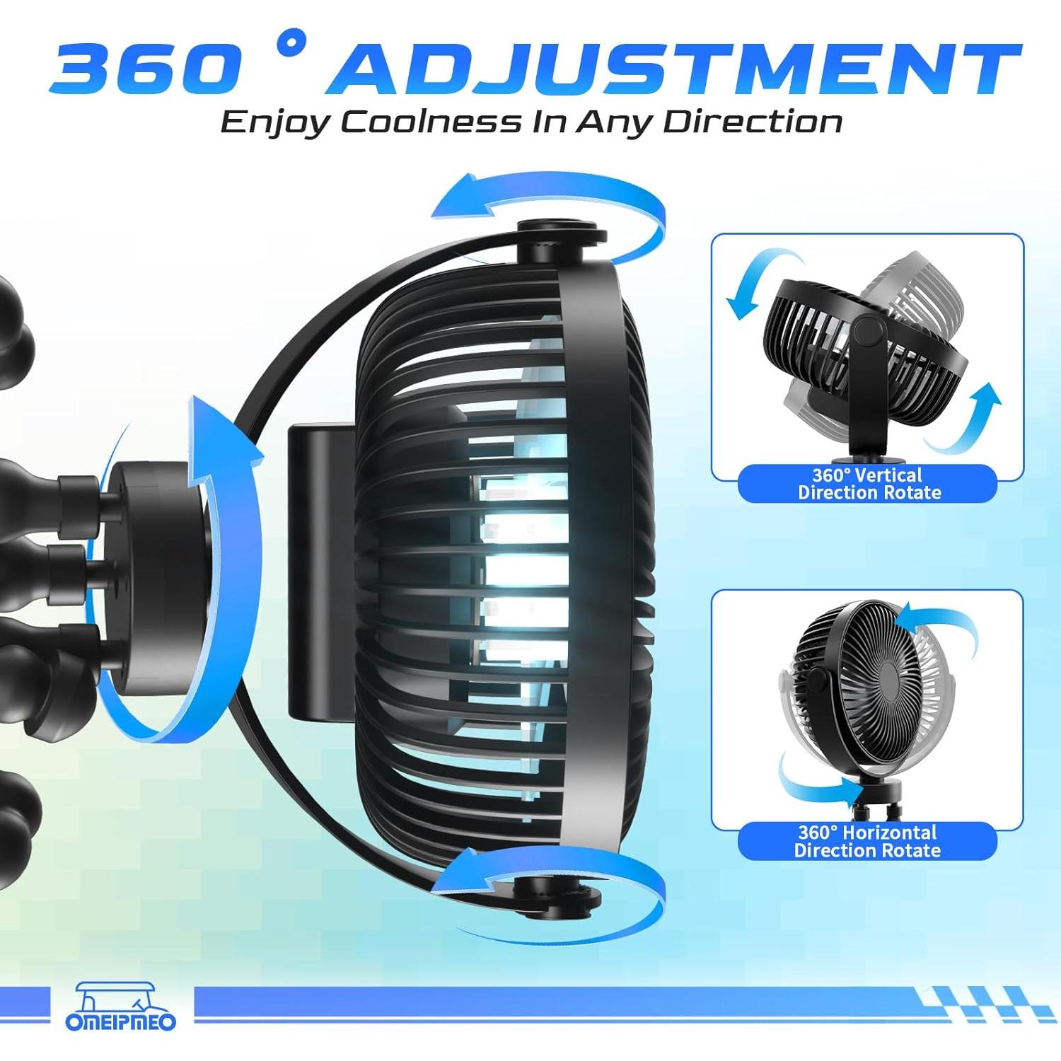 Ventilador Recargable OMEIPMEO para Carro de Golf 12000mAh